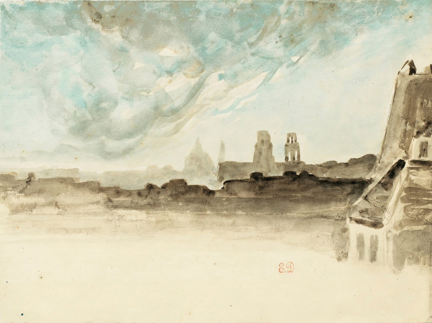 The Roofs Of Paris, by Eugène Delacroix, public domain