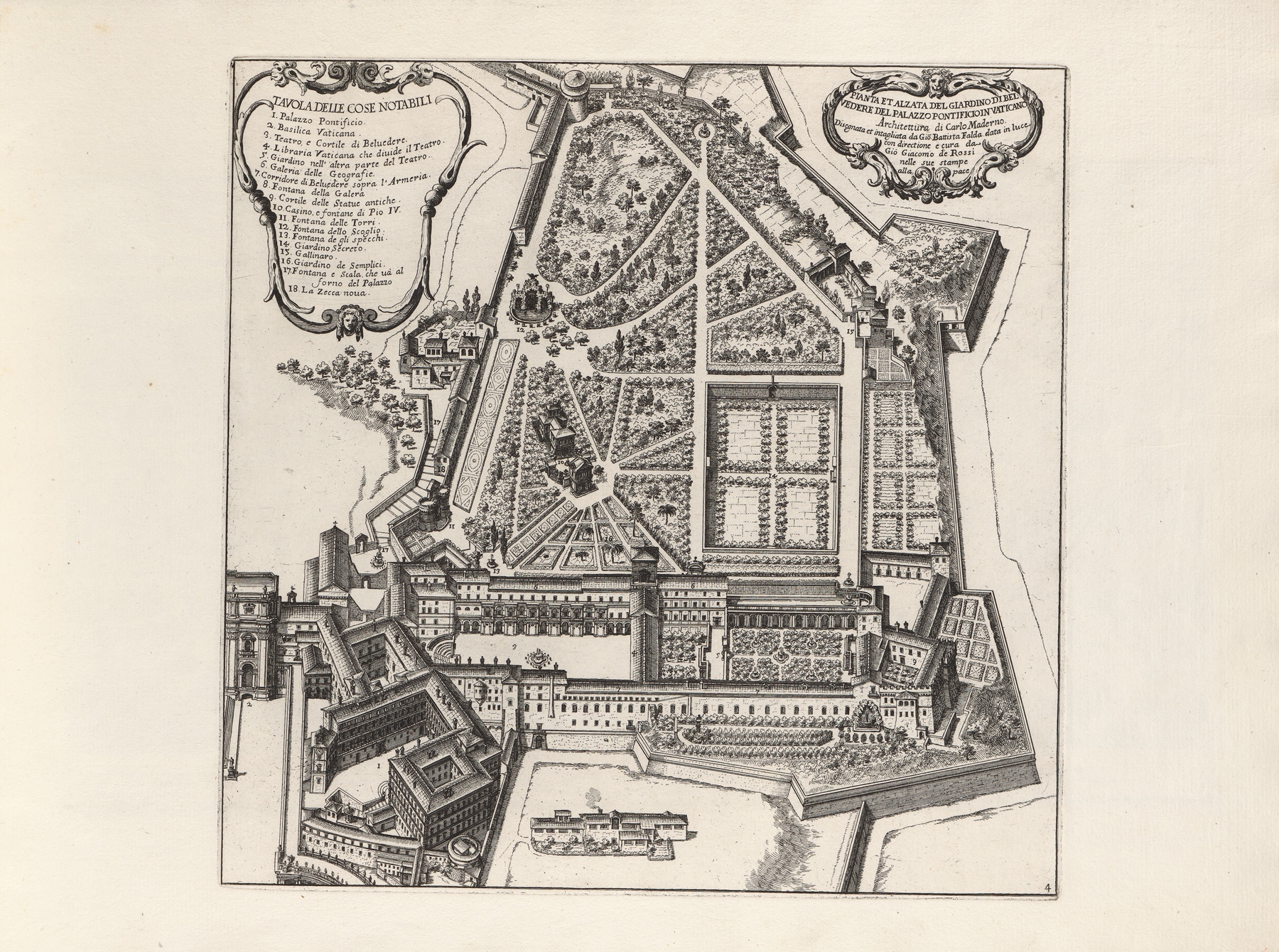 Li giardini di Roma: con le loro piante, alzate e vedvte in prospettiva Pl.03, by Giovanni Battista Falda, public domain