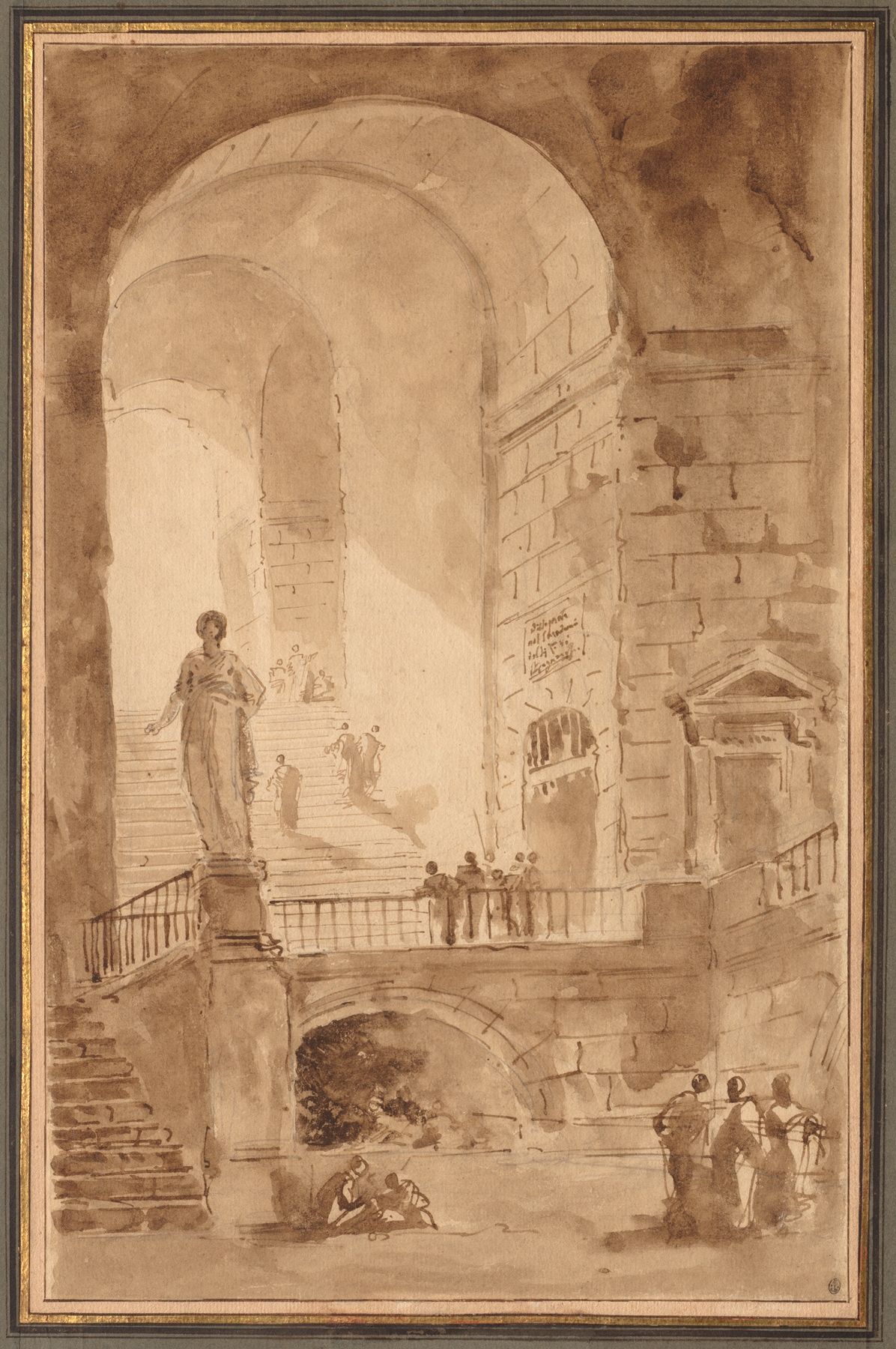 Vaulted Staircase, by Hubert Robert, public domain