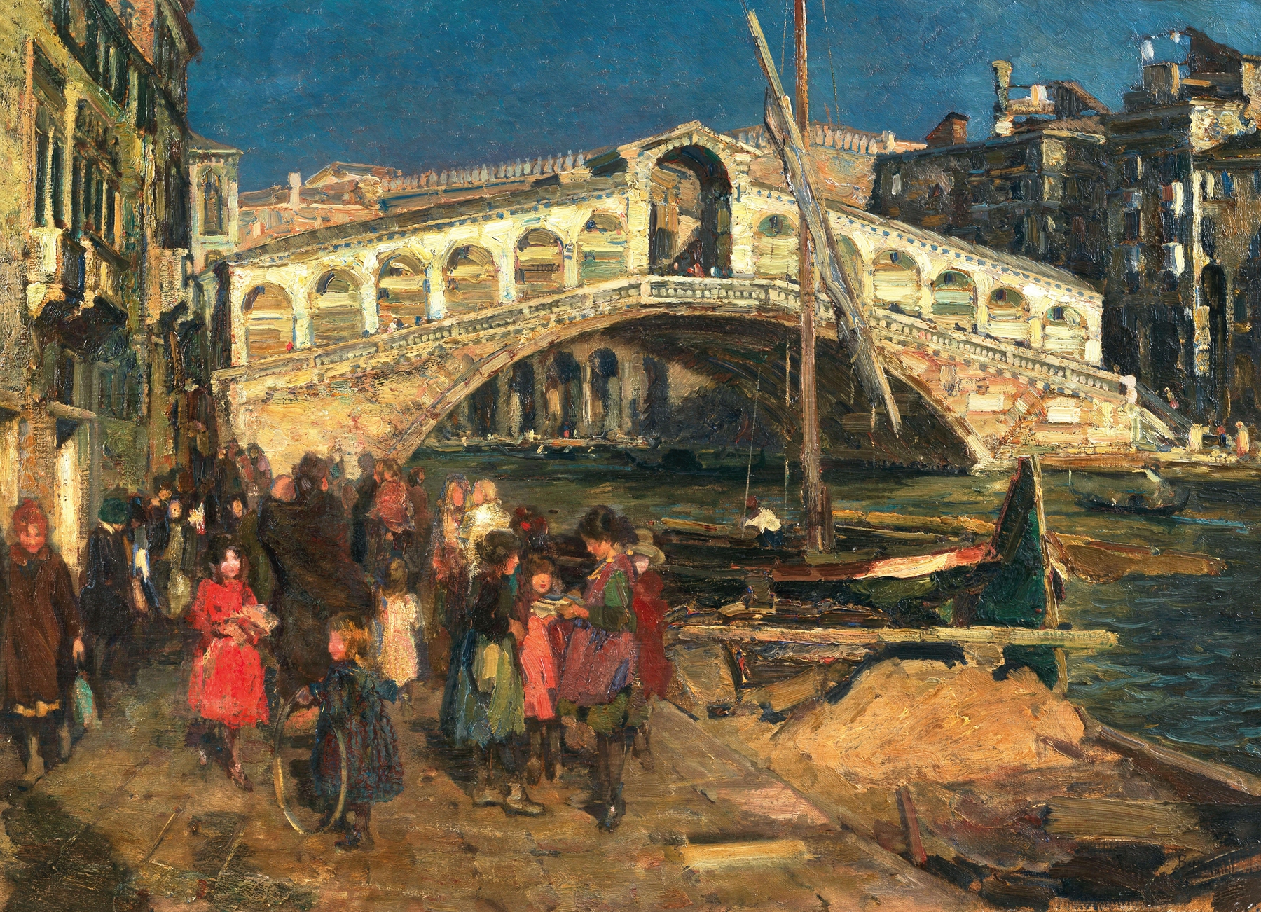 Venice, View of the Rialto Bridge, by Beppe Ciardi, public domain