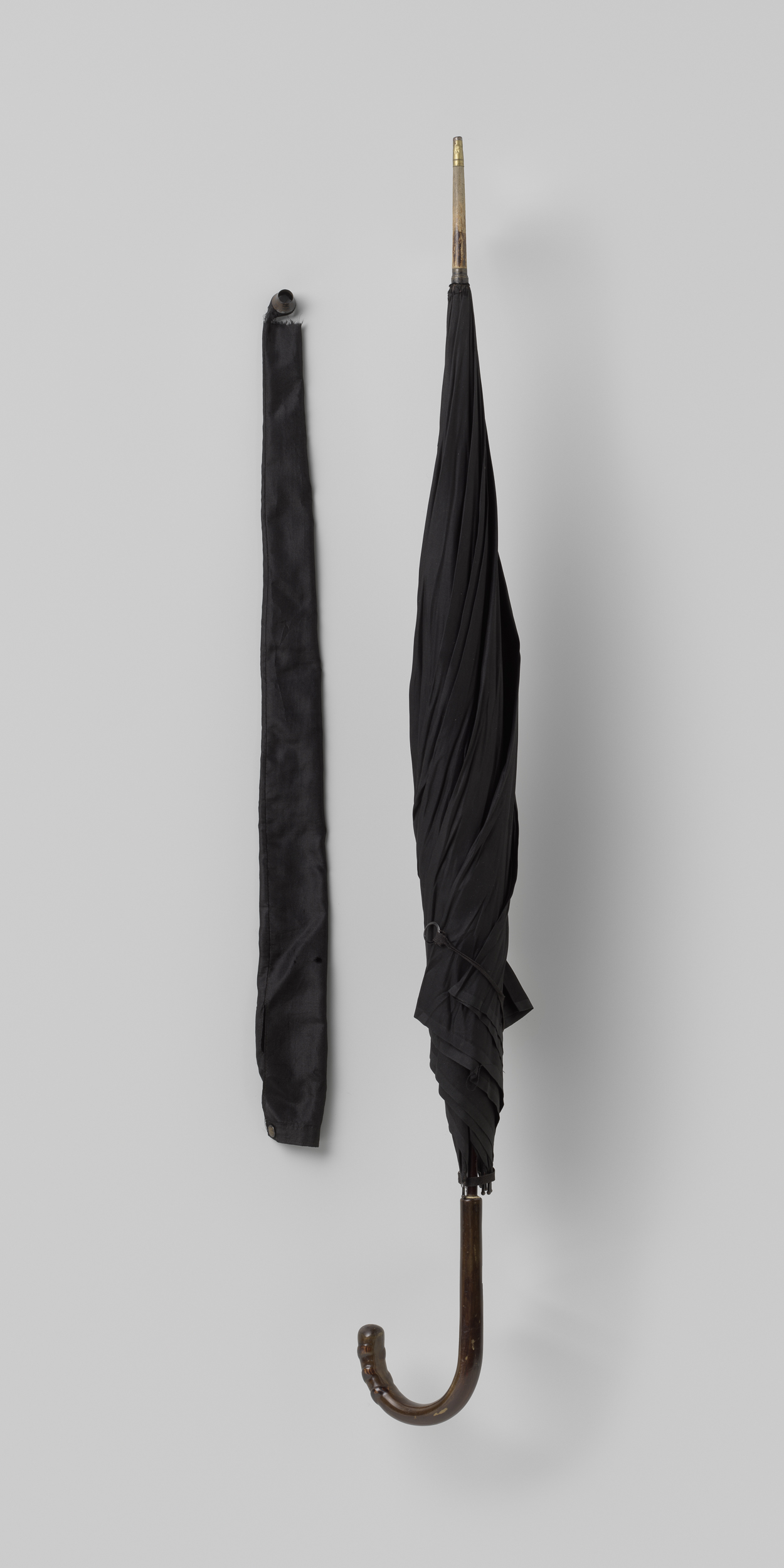 Art Nouveau umbrella with black silk and wooden handle by Unknown Artist