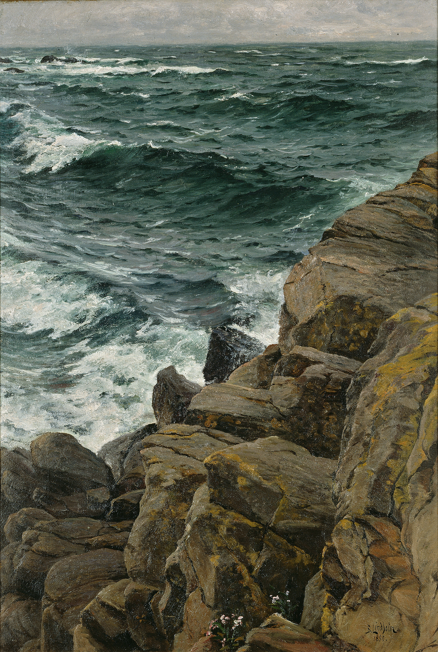 View of the Kattegat by Berndt Lindholm, oil on canvas depicting tranquil waters and sky.