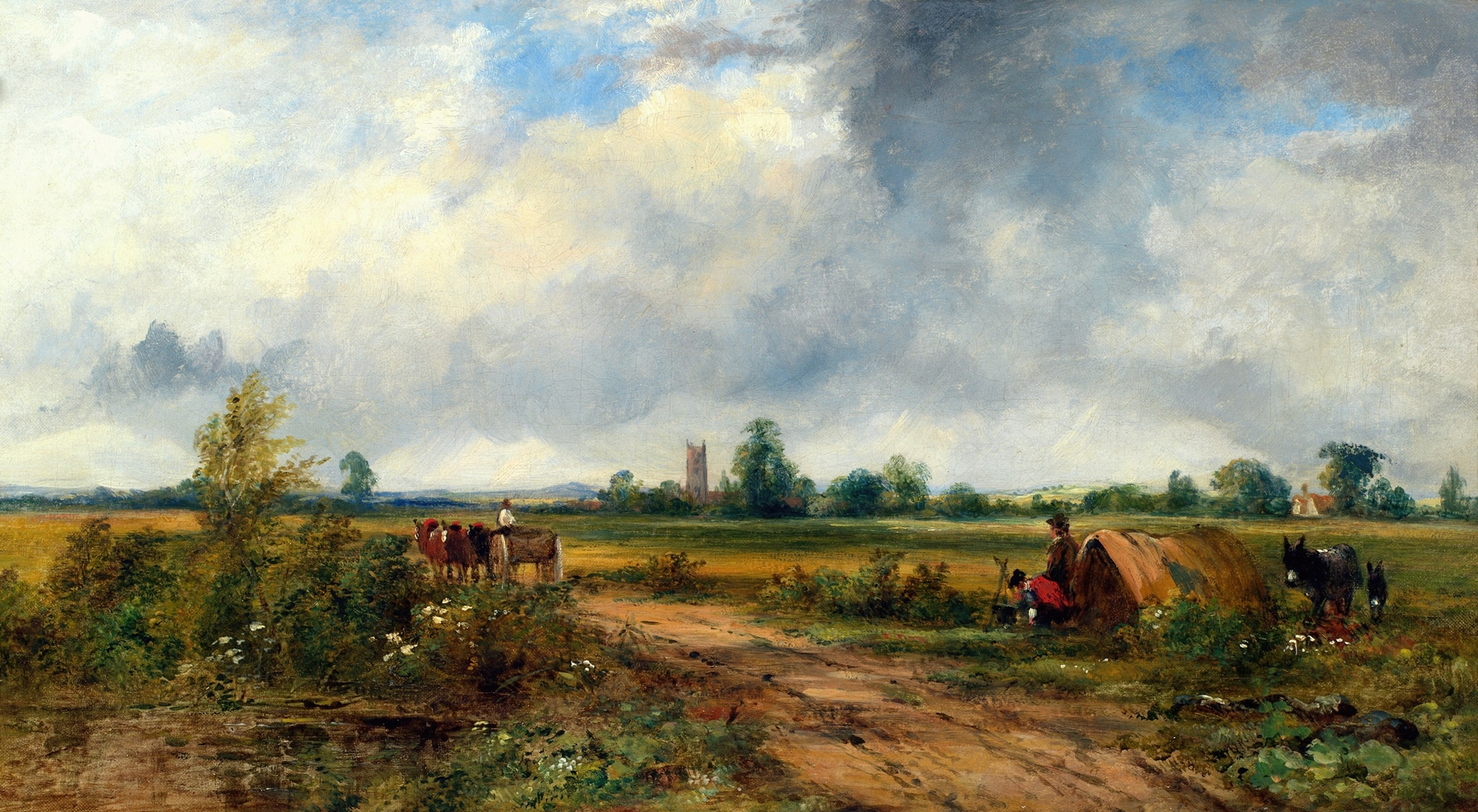 A View near Canterbury, oil painting by Frederick Waters Watts, depicting a tranquil river landscape.