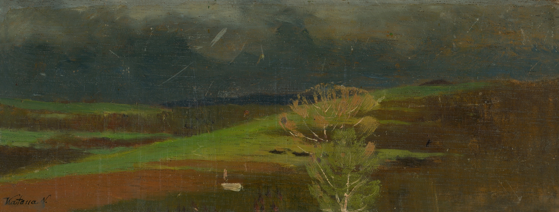 Landscape from under the High Tatras, oil on canvas by Ferdinand Katona, featuring mountains and a serene sky.