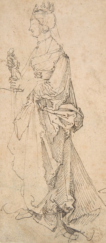Saint Catherine of Alexandria by Albrecht Dürer depicts a serene figure surrounded by symbolic elements.