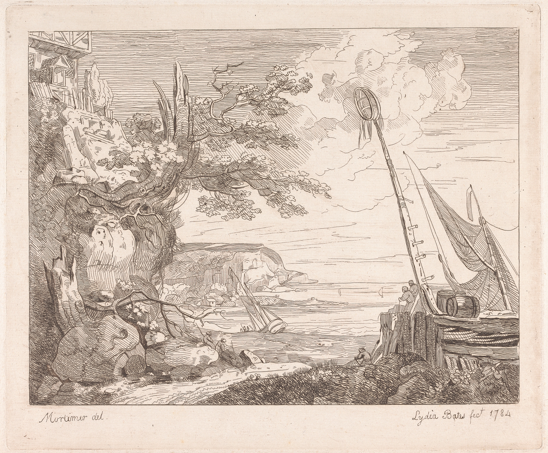 Coastal scene with crashing waves, oil painting by John Hamilton Mortimer