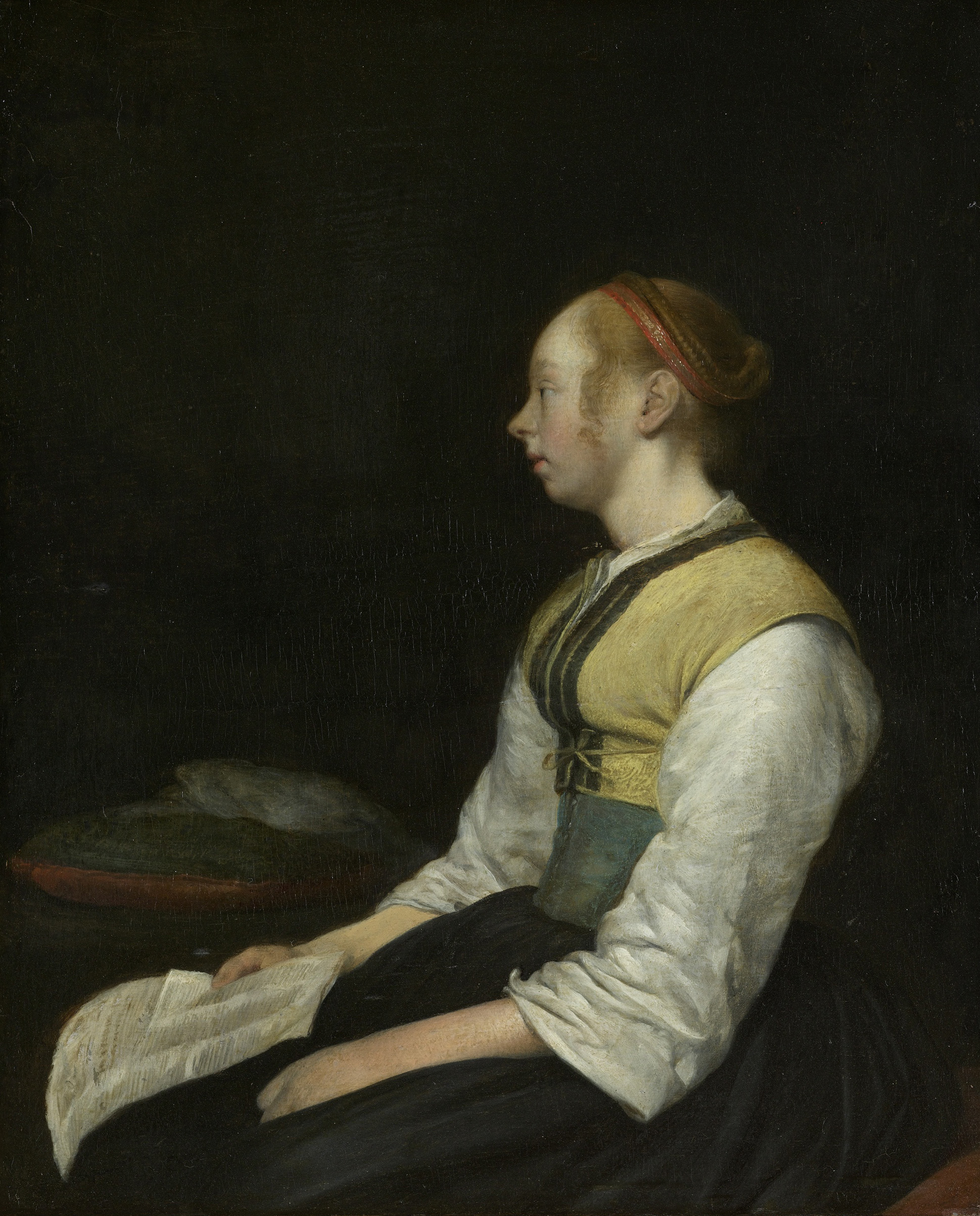 Woman in Peasant Costume, by Gerard ter Borch (II), public domain