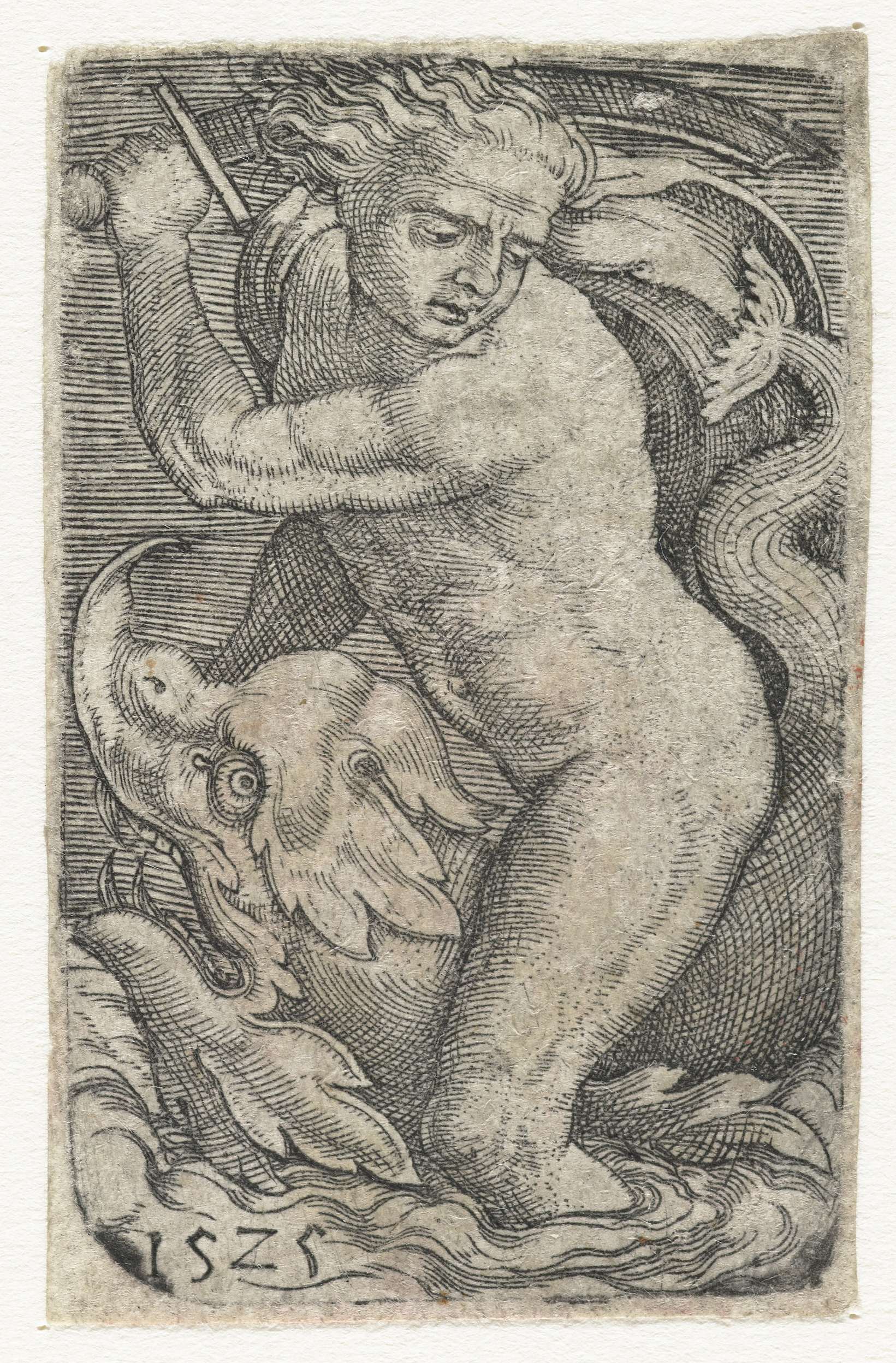 Zeegod op dolfijn, by Barthel Beham, public domain