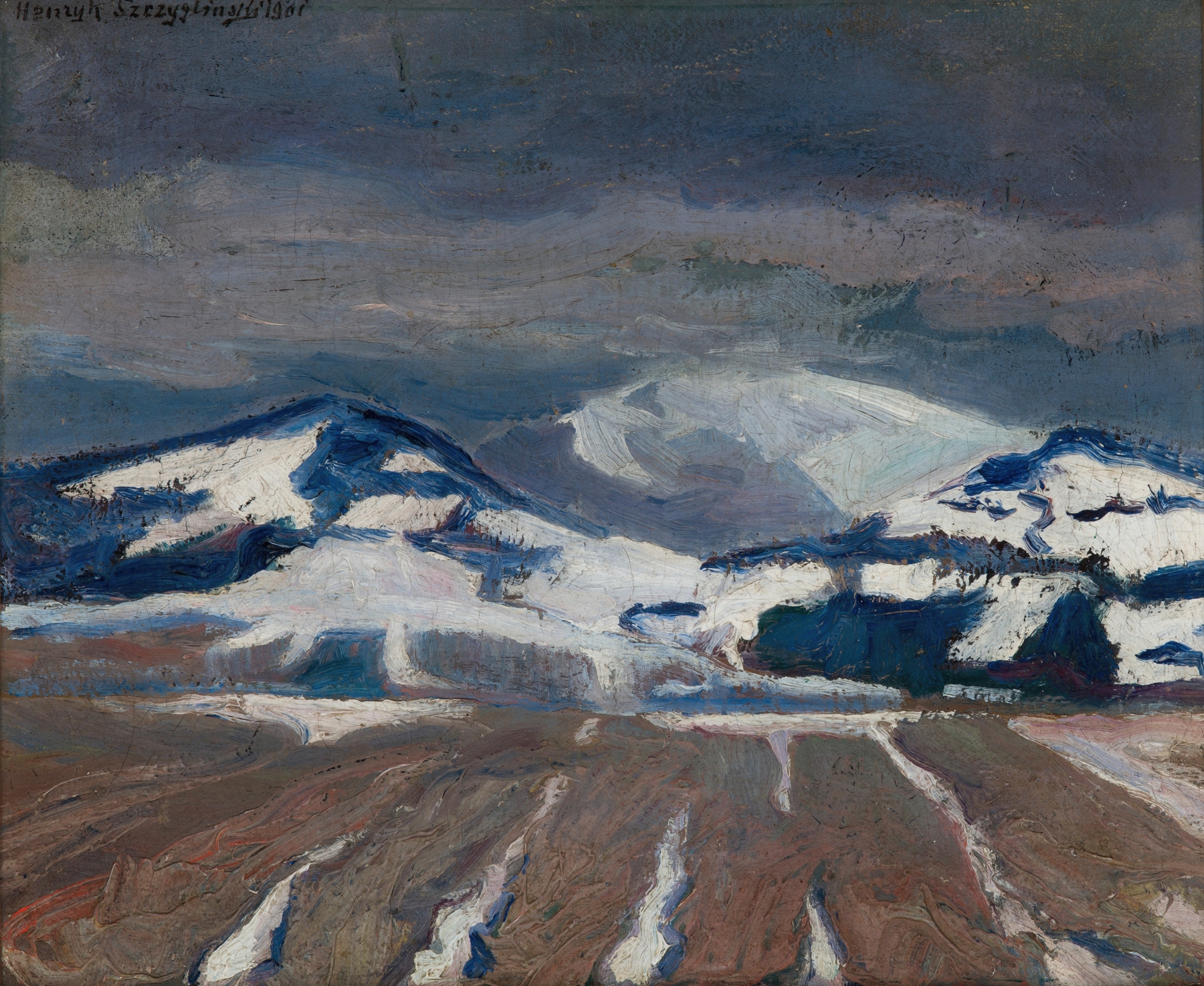 Vibrant sunset over mountains in Babia Góra by Henryk Szczygliński, oil on canvas