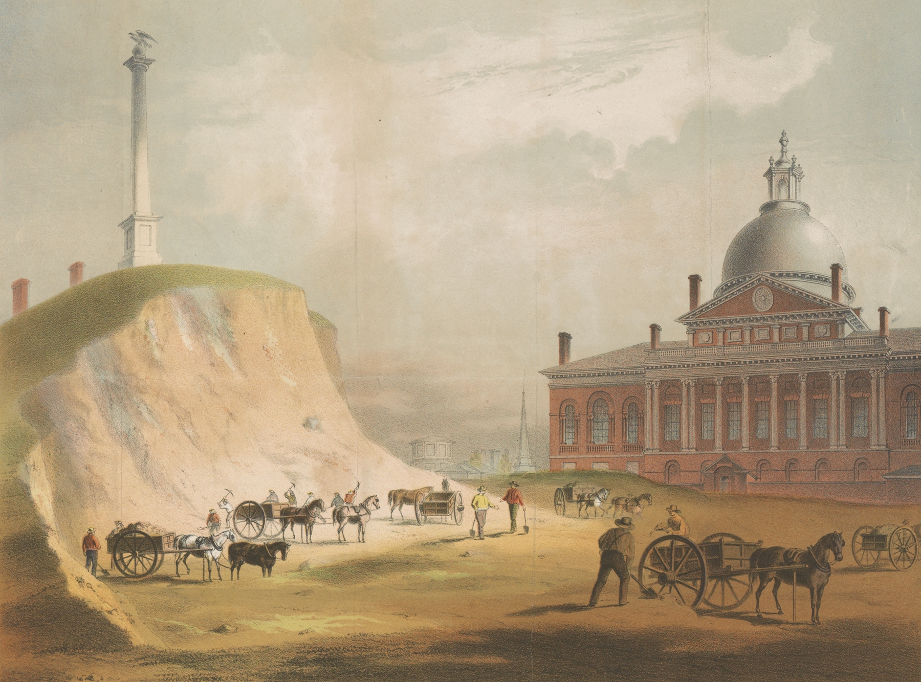 Old Boston. Beacon Hill from the present site of the reservoir between Hancock & Temple Sts., by John Rubens Smith, public domain