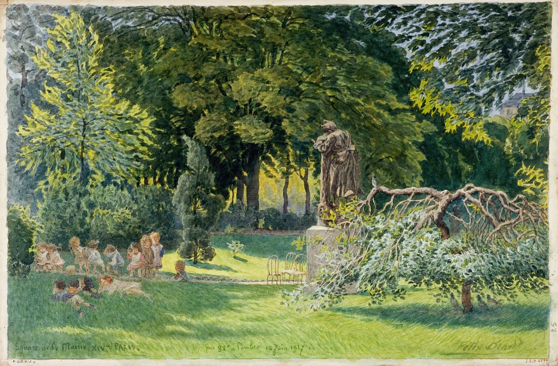 Figurative artwork by Félix Brard, depicting a solitary figure under trees, Impressionism
