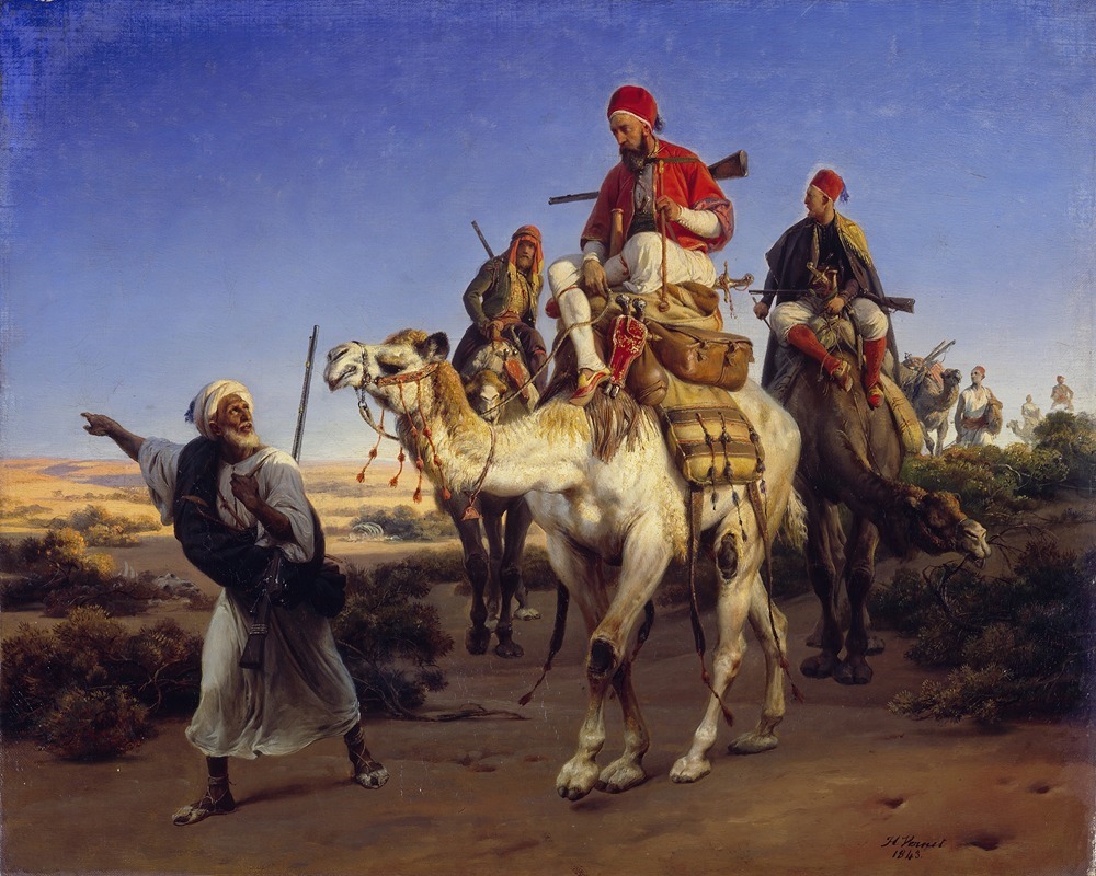 A depiction of travelers in the desert by Horace Vernet.