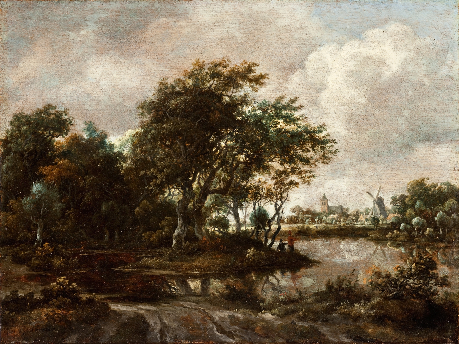 Landscape with Anglers and a Distant Town, by Meindert Hobbema, public domain