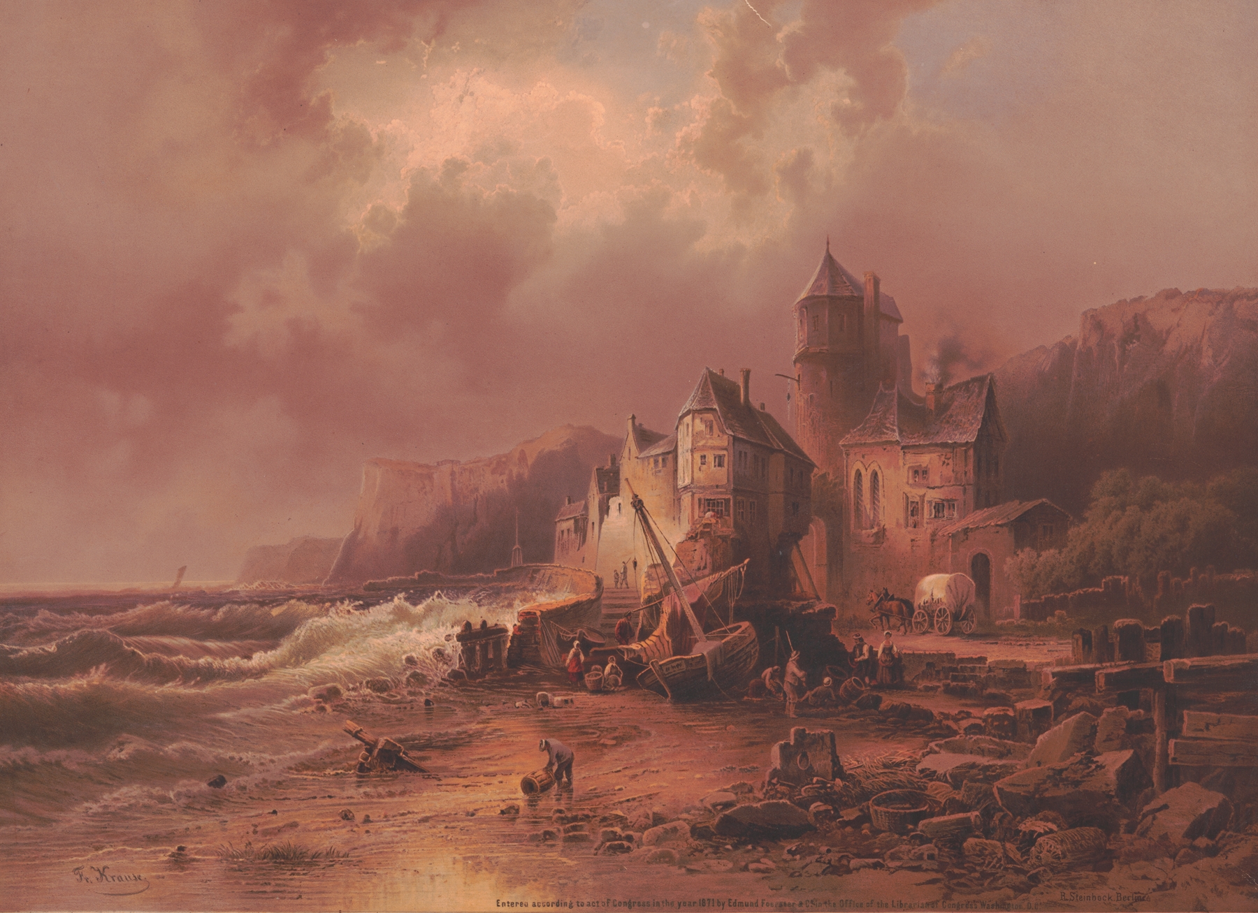 Landscape with gentle waves and rocky shore by Edmund Foerster & Co., 1871