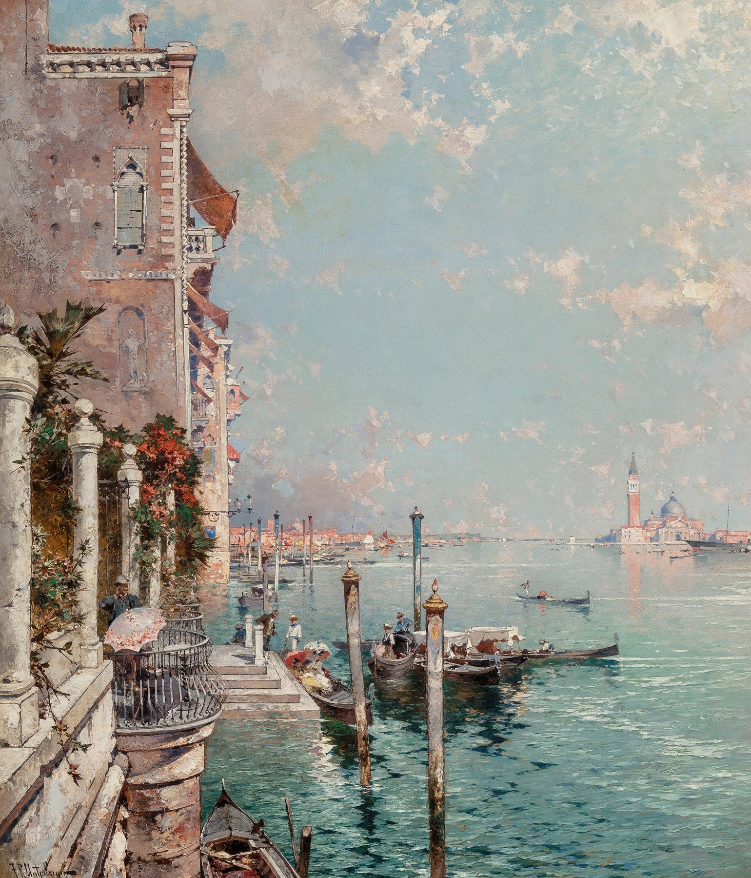 View across the Grand Canal to San Giorgio Maggiore, by Franz Richard Unterberger, public domain