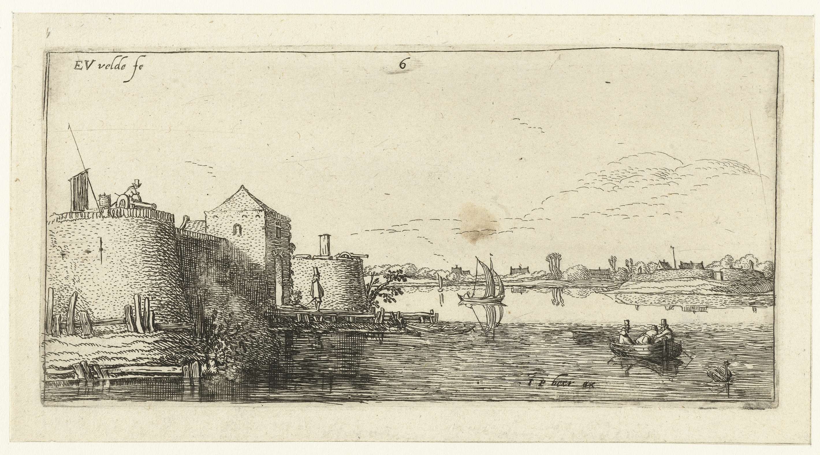 Fort met verdedigingswerken van Tholen aan de Schelde, etching by Esaias van de Velde