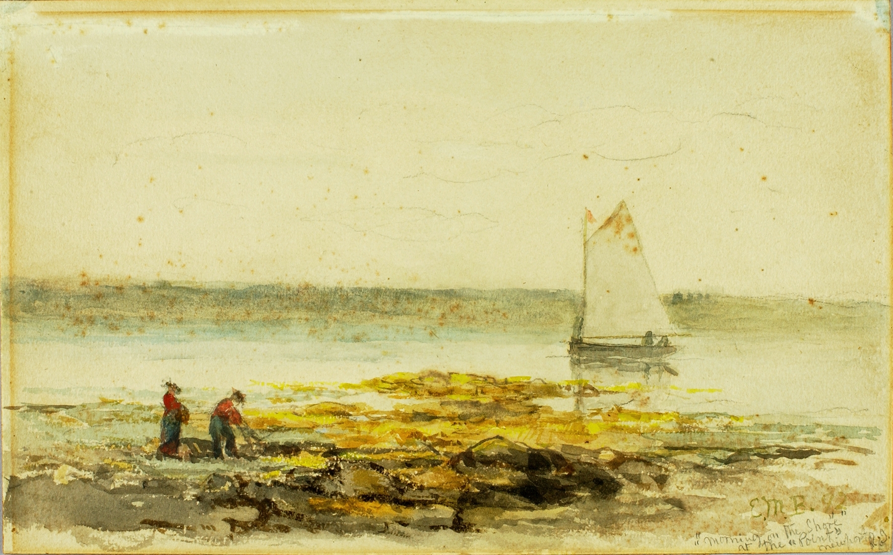 Morning on the Shore by Edward Mitchell Bannister, oil painting depicting a tranquil seascape at sunrise.
