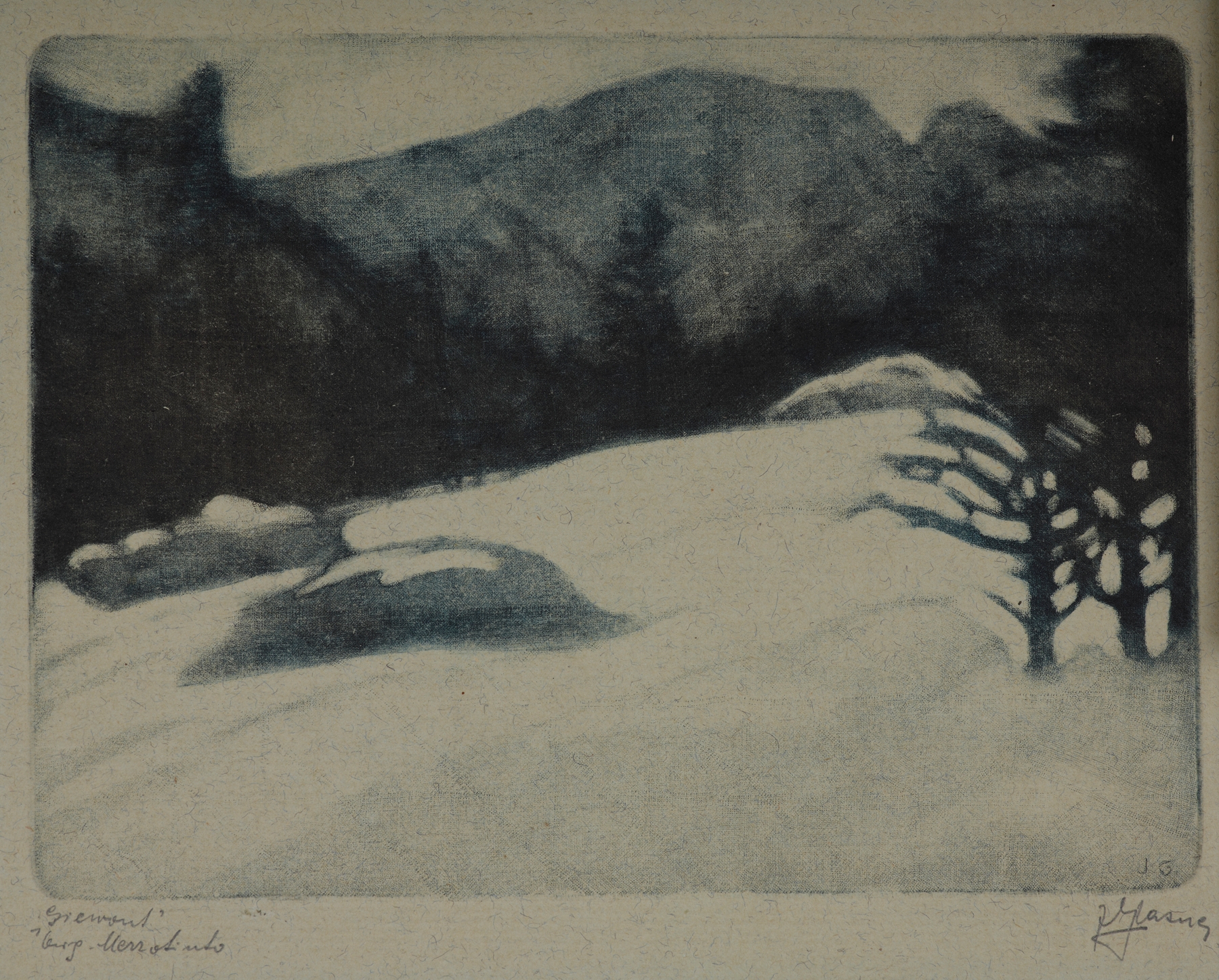 Giewont by Jakub Glasner, oil on canvas depicting a mountain landscape with fields and sky.