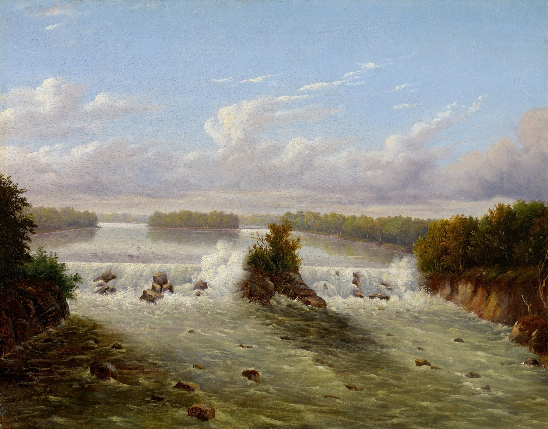 The Falls of St. Anthony by Seth Eastman, oil painting depicting a waterfall and forest.