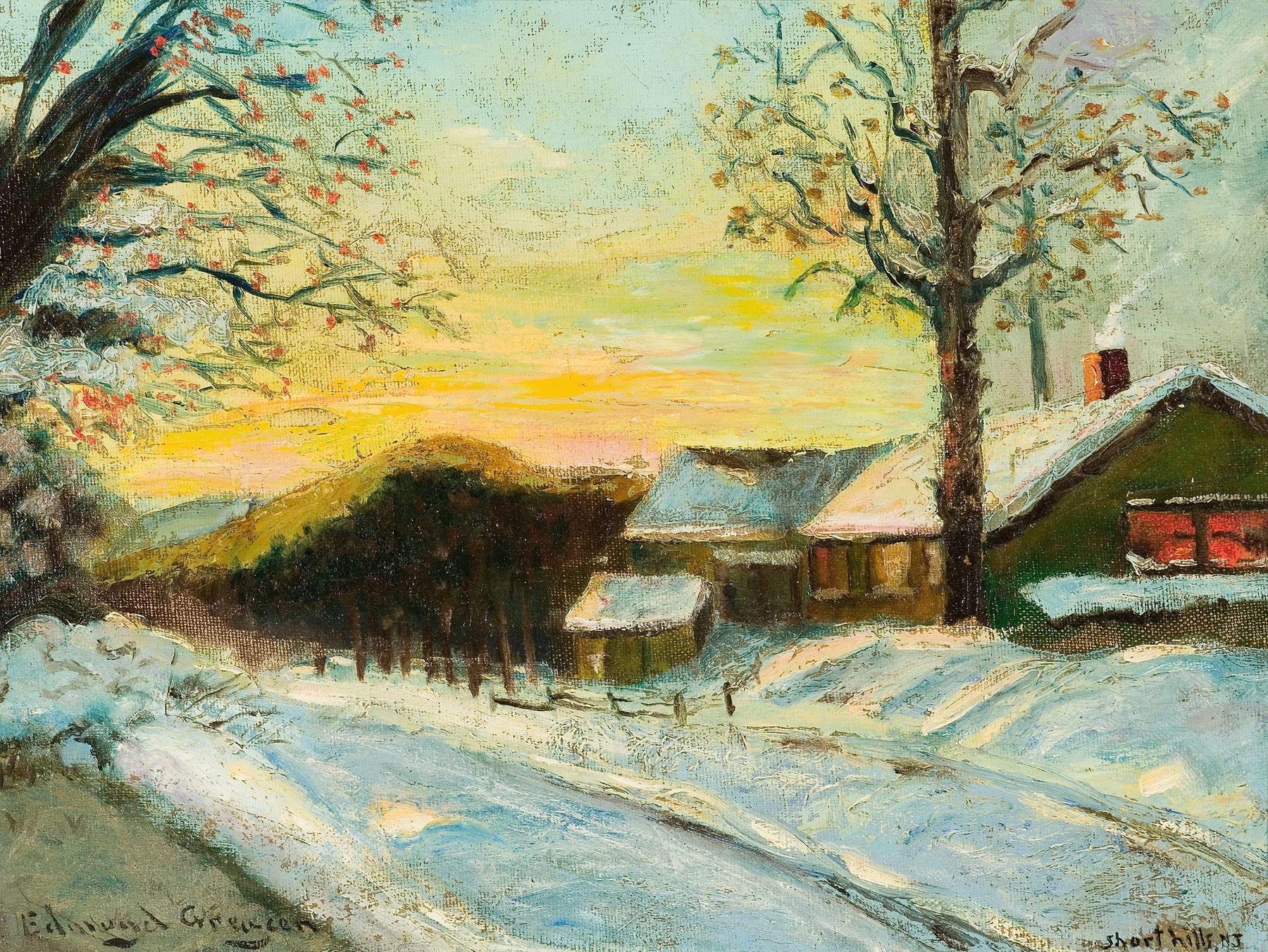 Landscape of rolling hills under golden light by Edmund William Greacen, oil painting