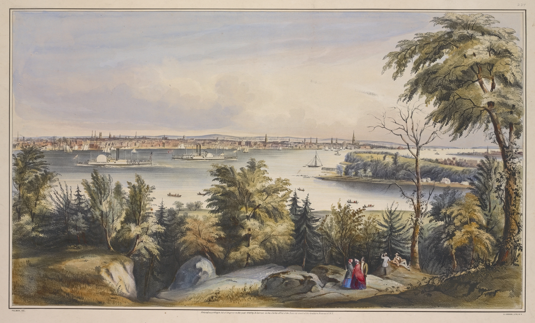 View of New York from Weehawken–North River, by Fanny Palmer, public domain