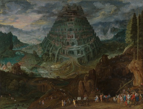 Jan Brueghel the Elder's 'The Tower of Babel' depicts a grand architectural structure surrounded by diverse figures.