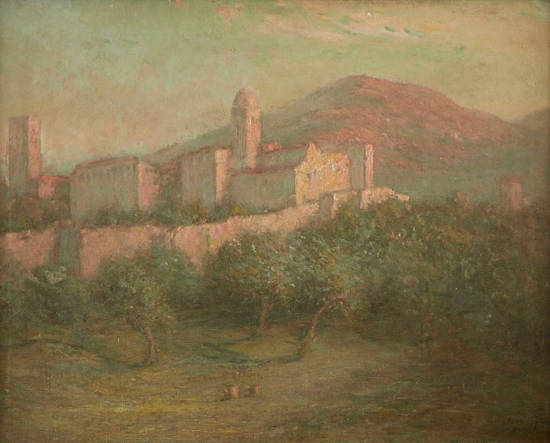 Alhambra, Granada, Spain by John Ferguson Weir, oil on canvas, featuring vibrant blues and golds.