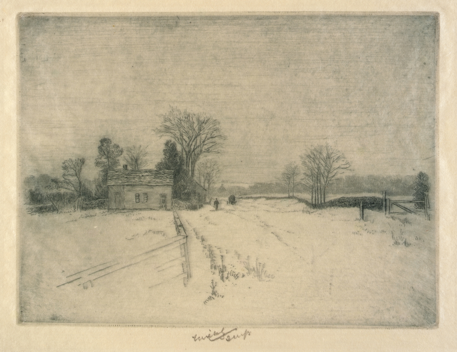 Winter landscape with icy water reflecting the sky, by Charles Frederick William Mielatz