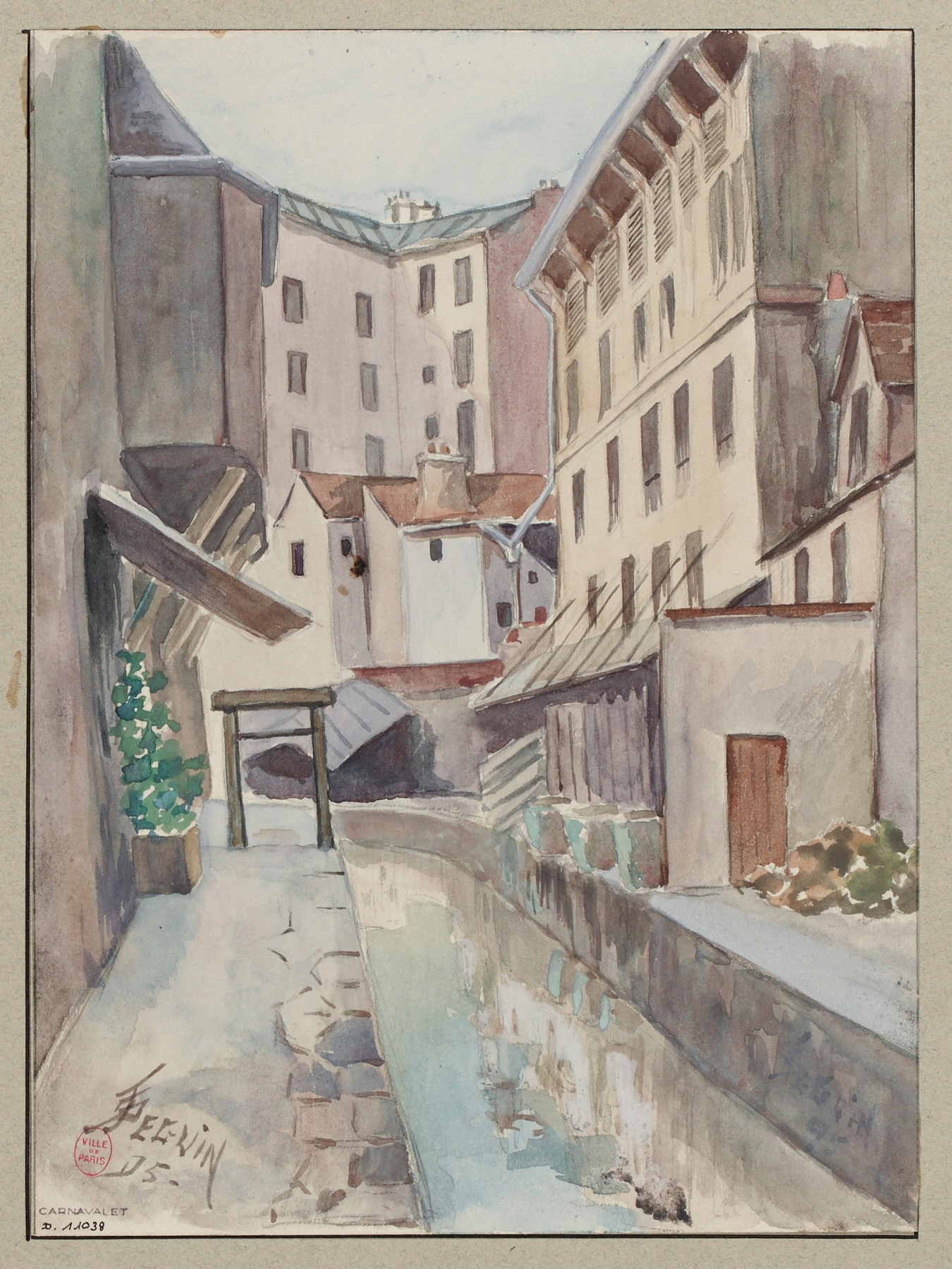 Oil painting by F. Séguin depicting the Bièvre river with reflections and light.