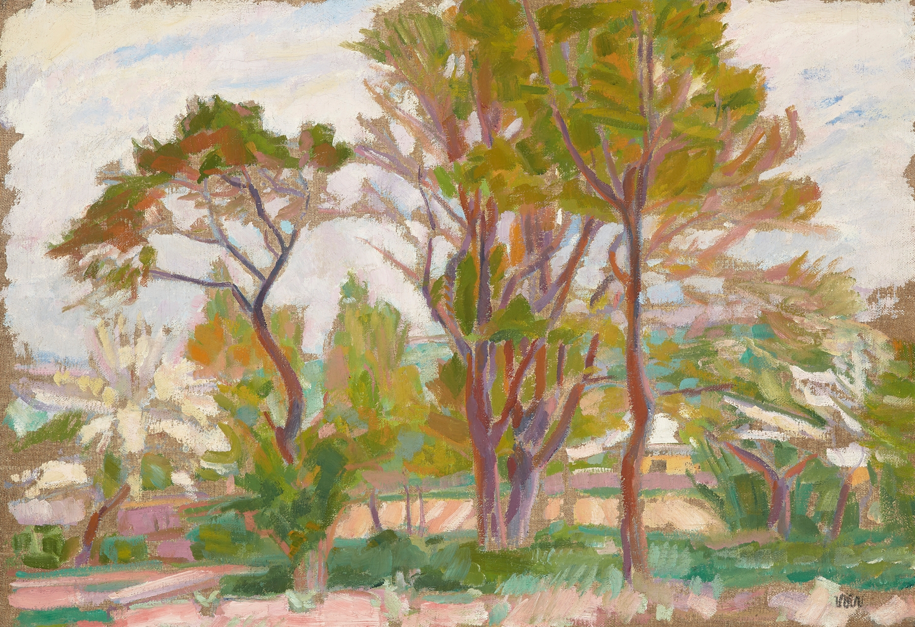 Landscape with Trees by Wojciech Weiss, impressionism, depicting vibrant trees and interplay of light.