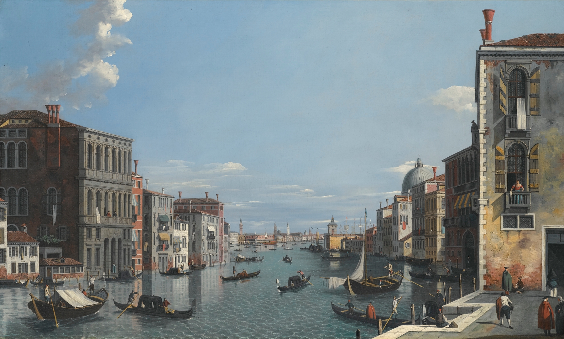 Venice, The Grand Canal, Looking East, Towards The Dogana, oil on canvas by Venetian School