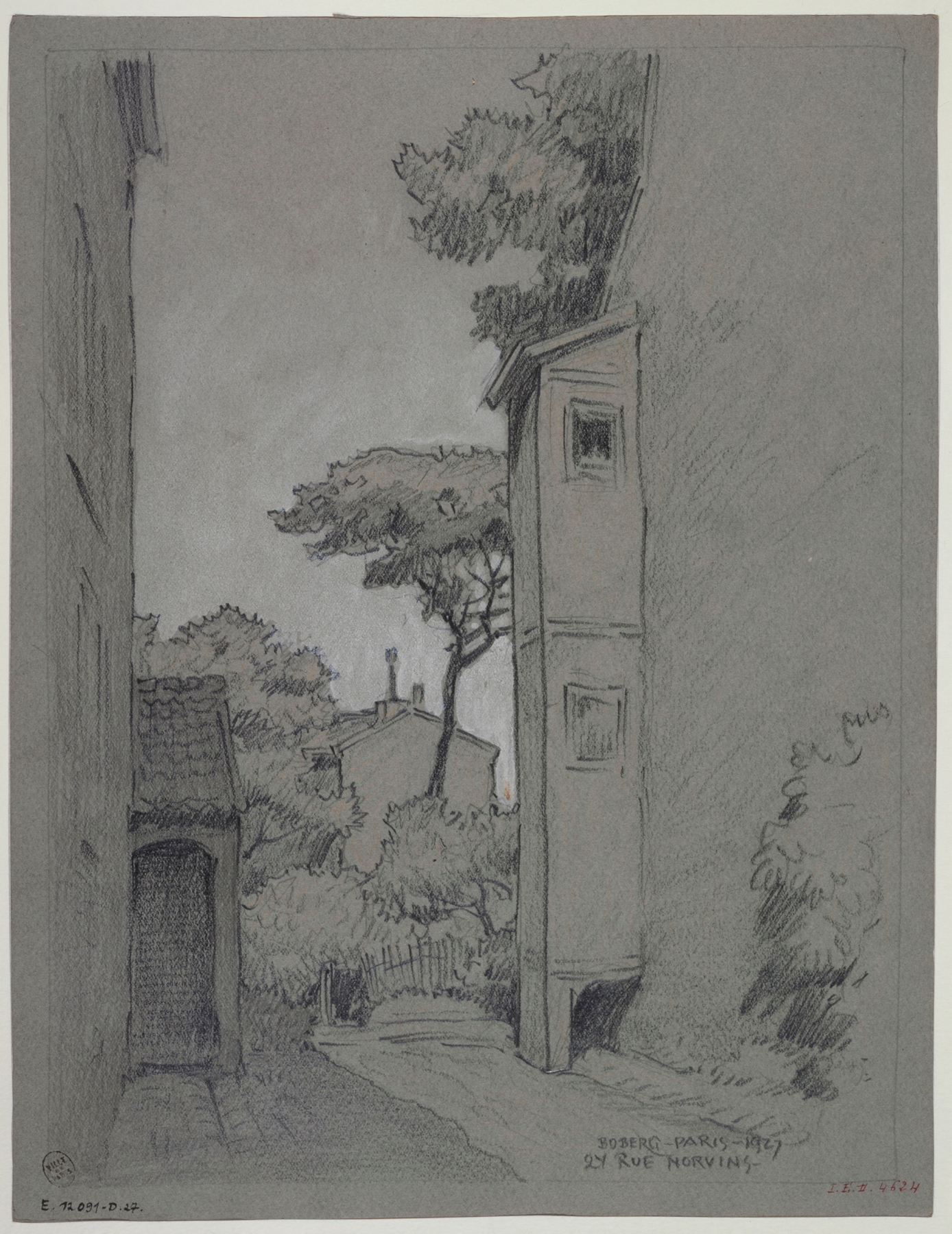 Two figures under a Parisian doorway, oil painting by Ferdinand Boberg