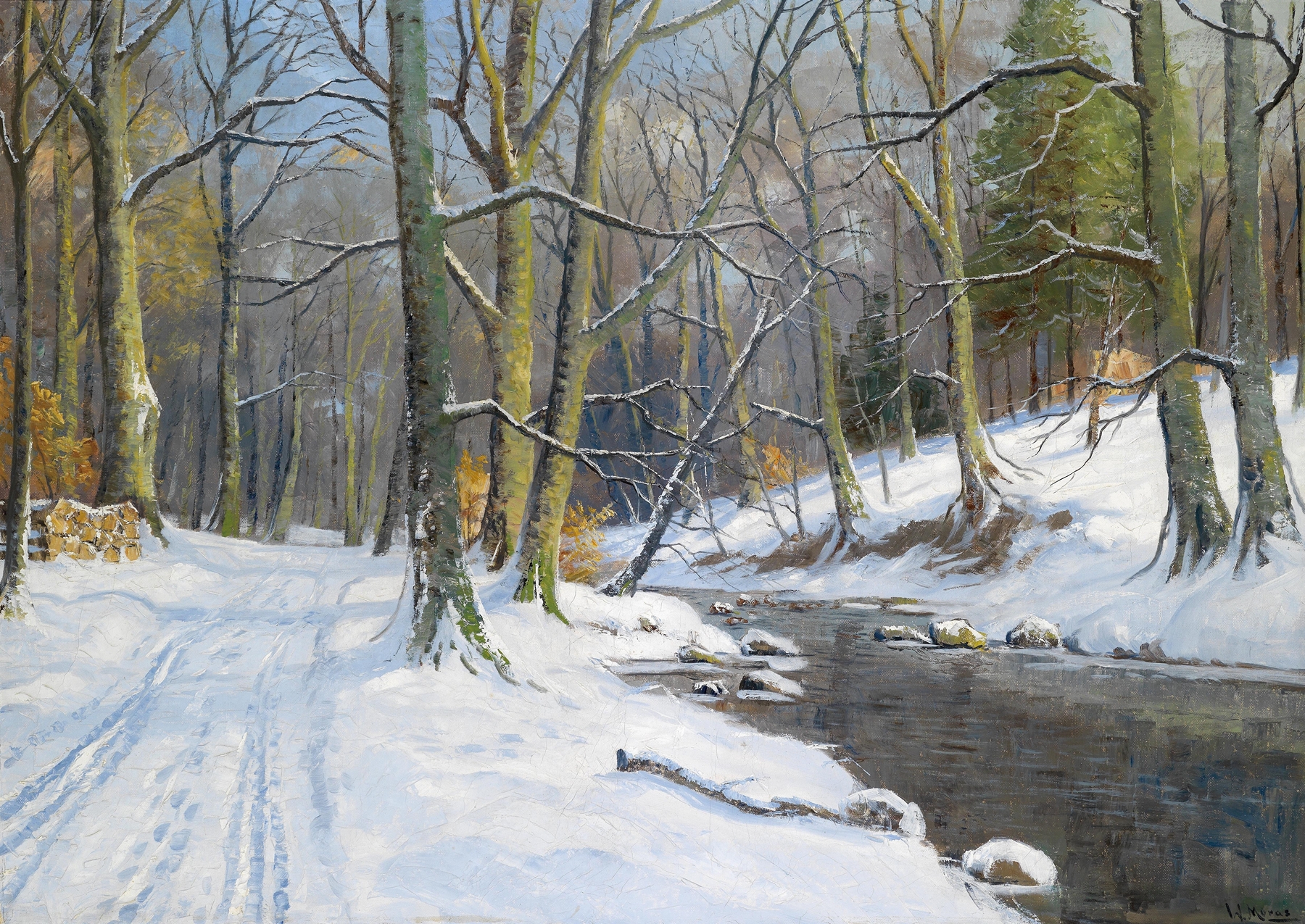 Bachlandschaft im Winter, by Walter Moras, public domain