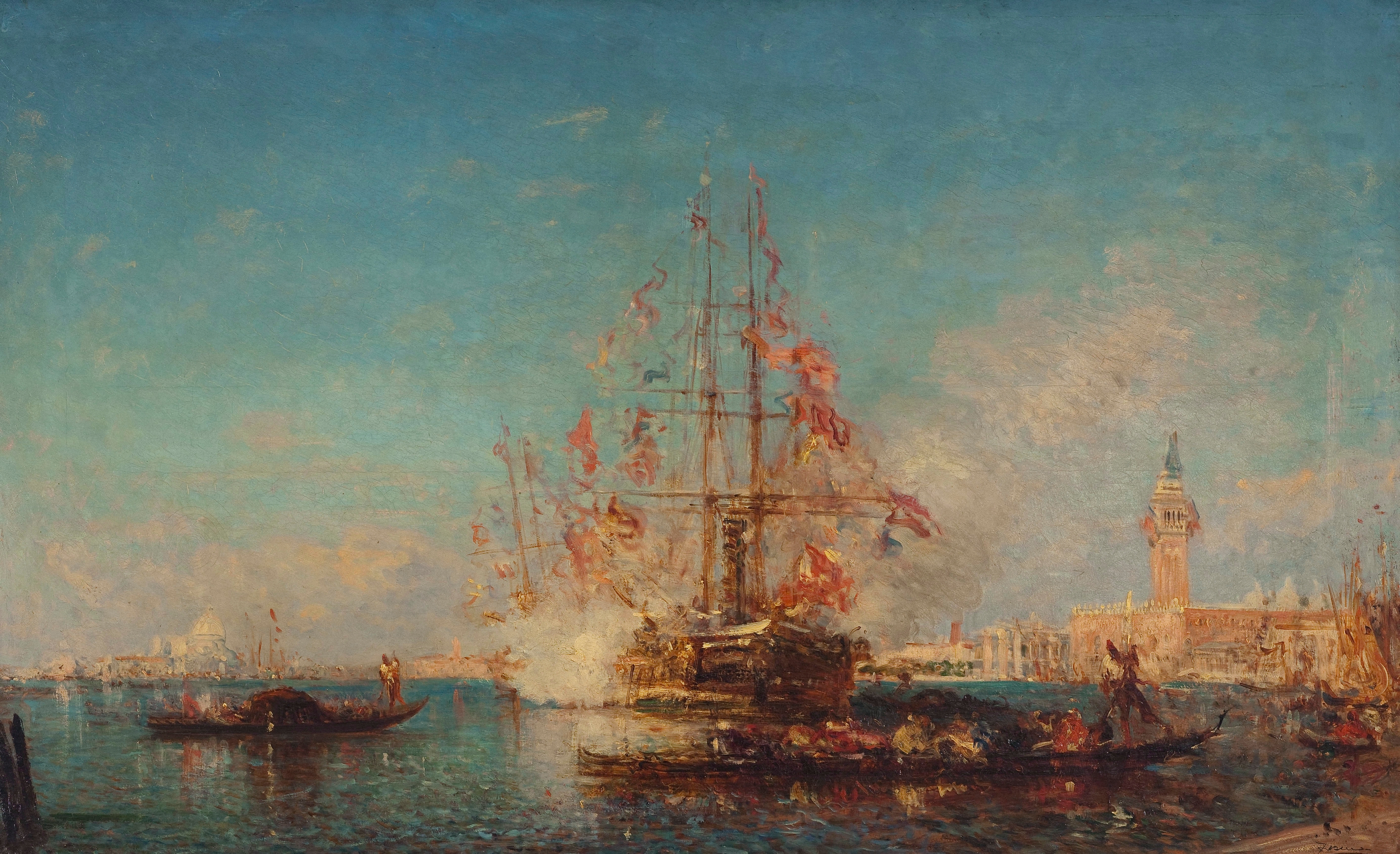 Marine scene with light and color interplay, oil on canvas by Félix Ziem