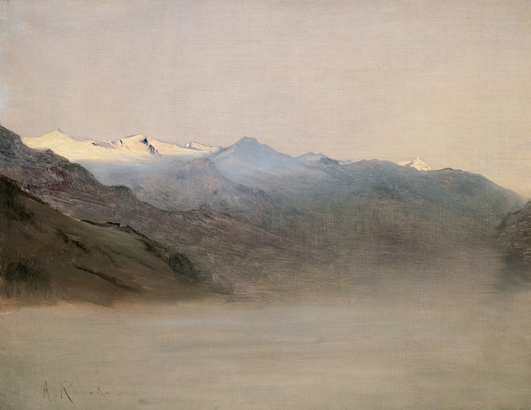 Landscape of Das Gasteinertal im Nebel, oil on canvas by Anton Romako