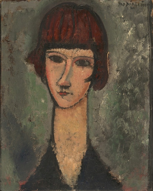 Portrait of a woman with elongated neck, oil on cardboard by Amedeo Modigliani