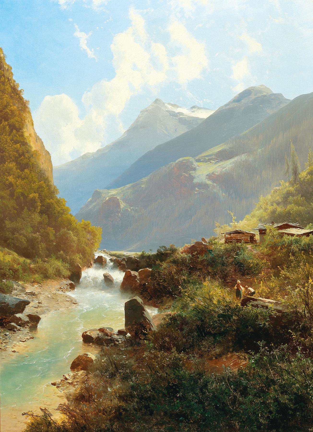 Landscape depicting a mountain torrent, oil painting by Leopold Heinrich Vöscher