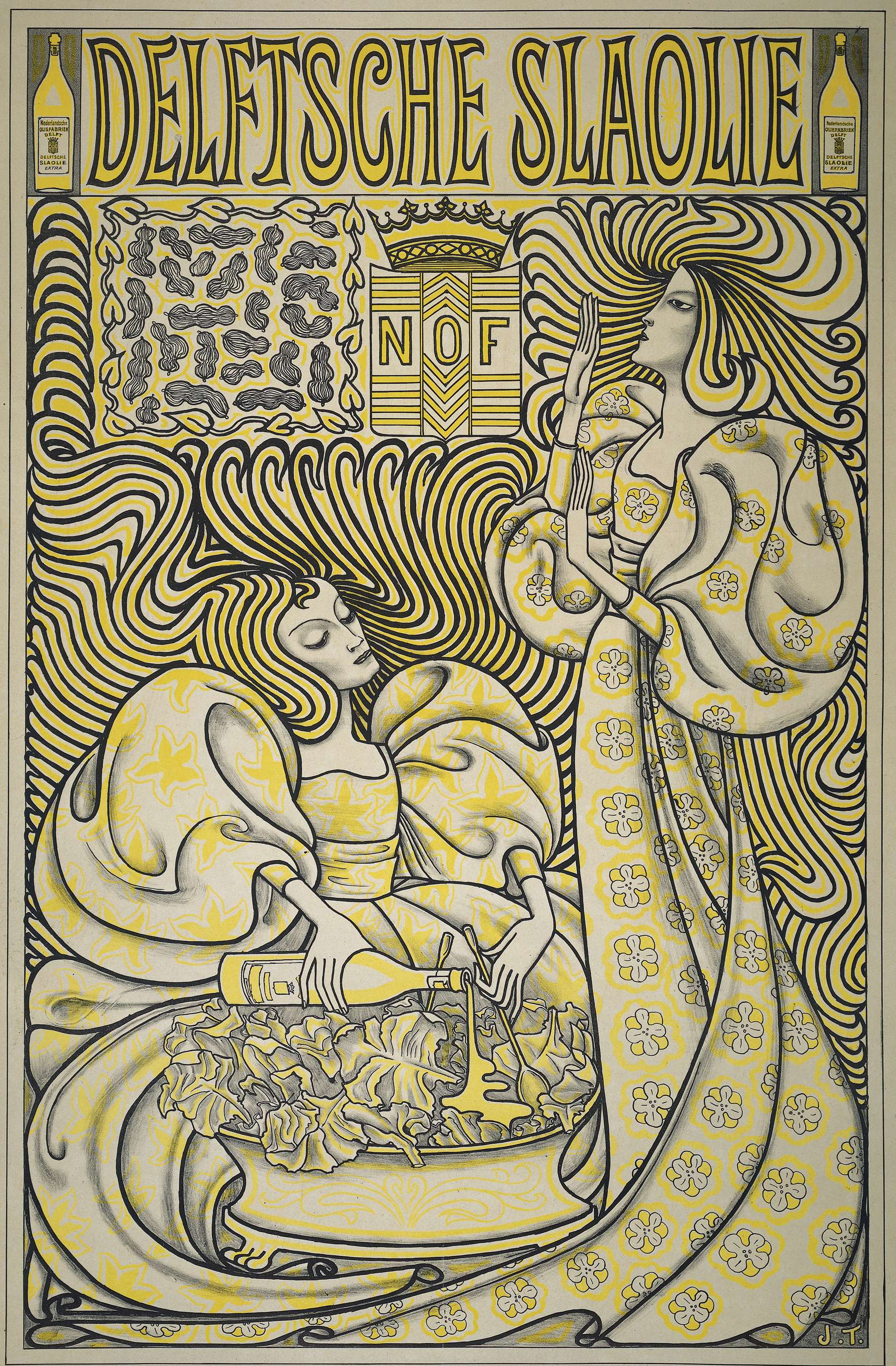 Poster for Delft Salad Oil by Jan Toorop, lithograph depicting women preparing a salad.