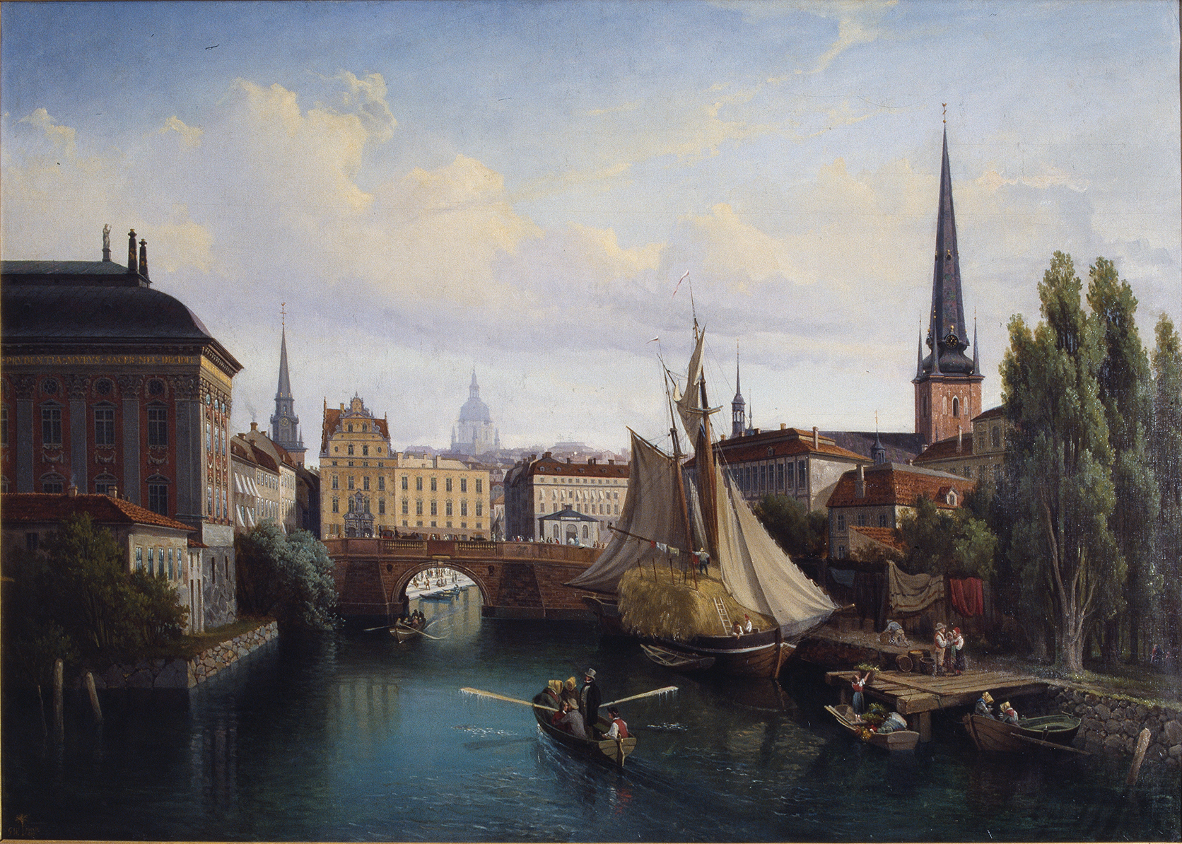 View of the Riddarholmskanalen, oil on canvas by Gustaf Wilhelm Palm