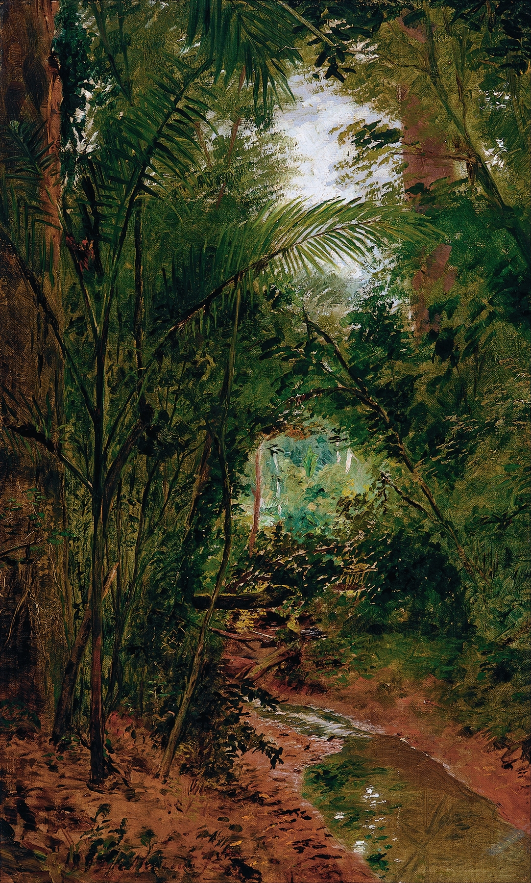 Landscape at the Rio das Pedras, oil painting by Almeida Júnior, featuring a river and lush foliage.