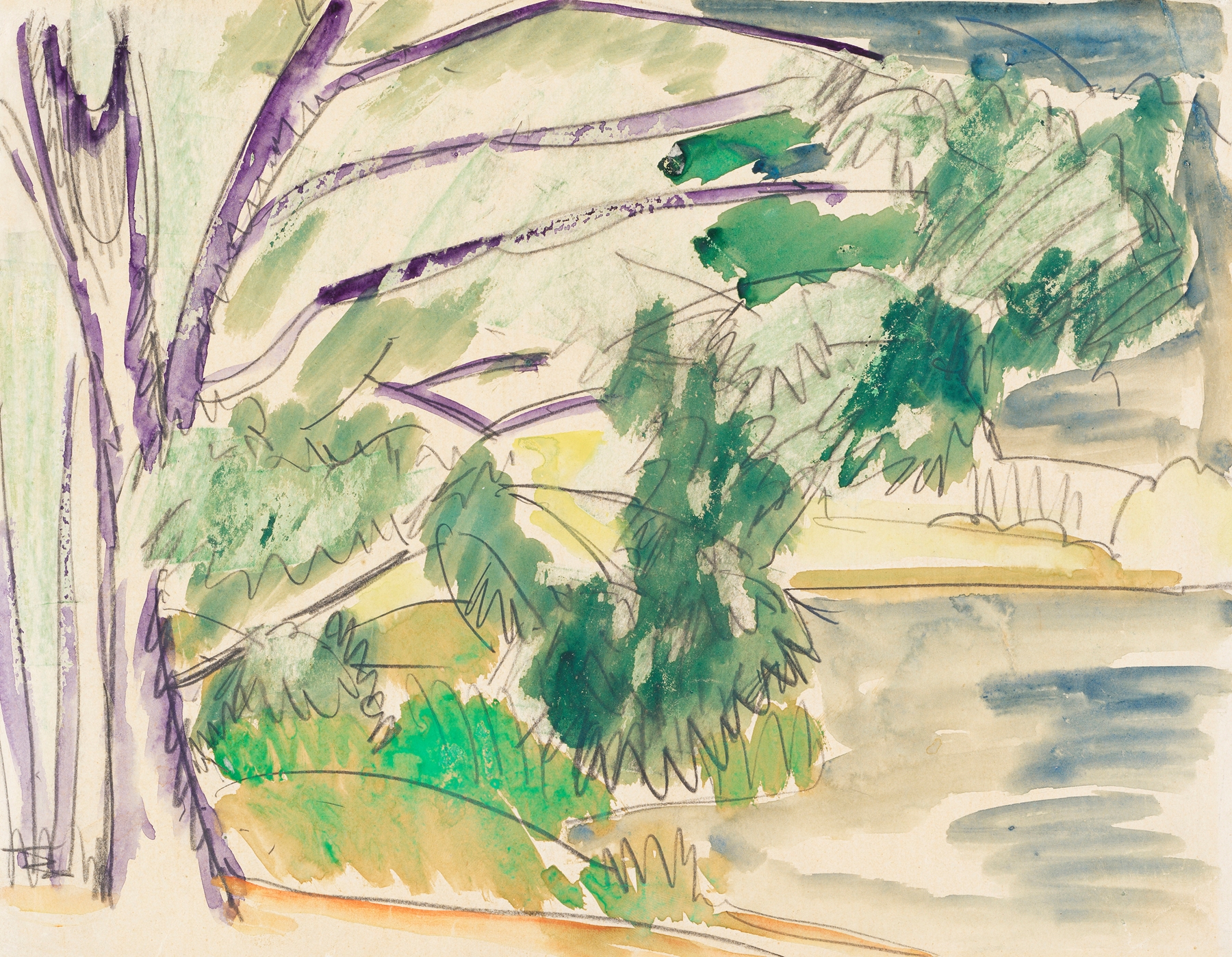 Unter Bäumen am See, by Ernst Ludwig Kirchner, public domain