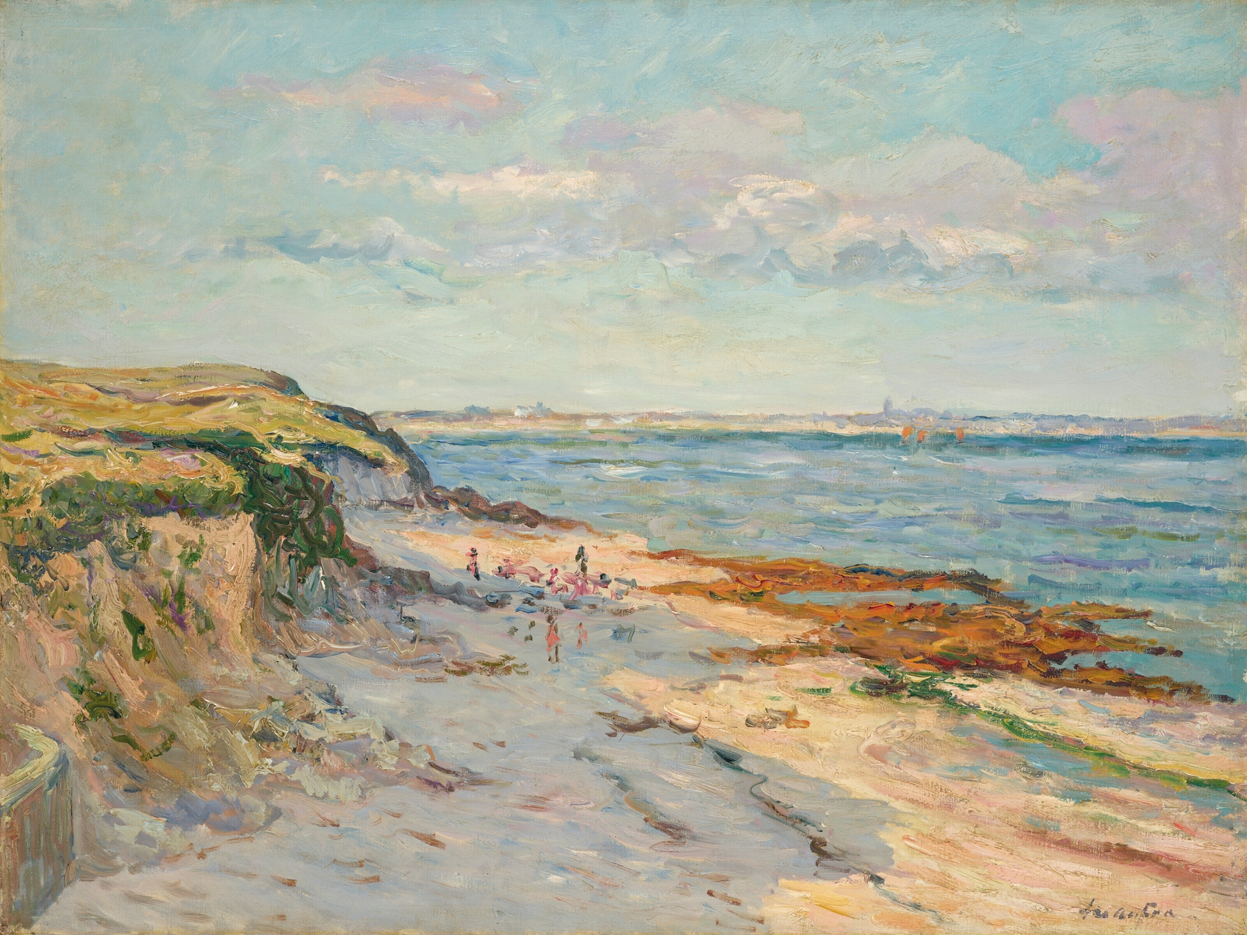 Marine scene with waves and nature by Maxime Maufra, impressionist style