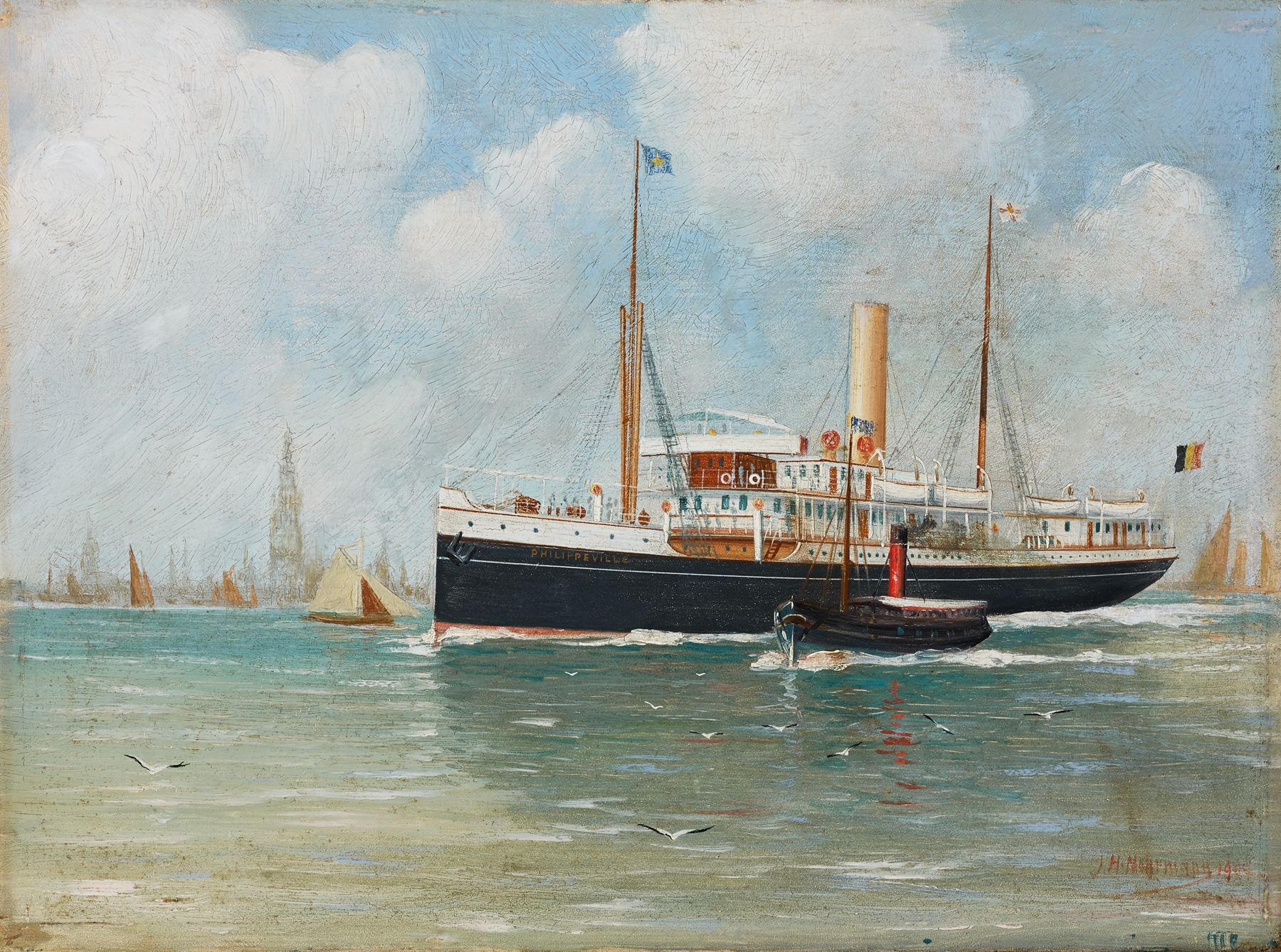 Steamship Philippeville in harbor, oil on canvas by John-Henry Mohrmann