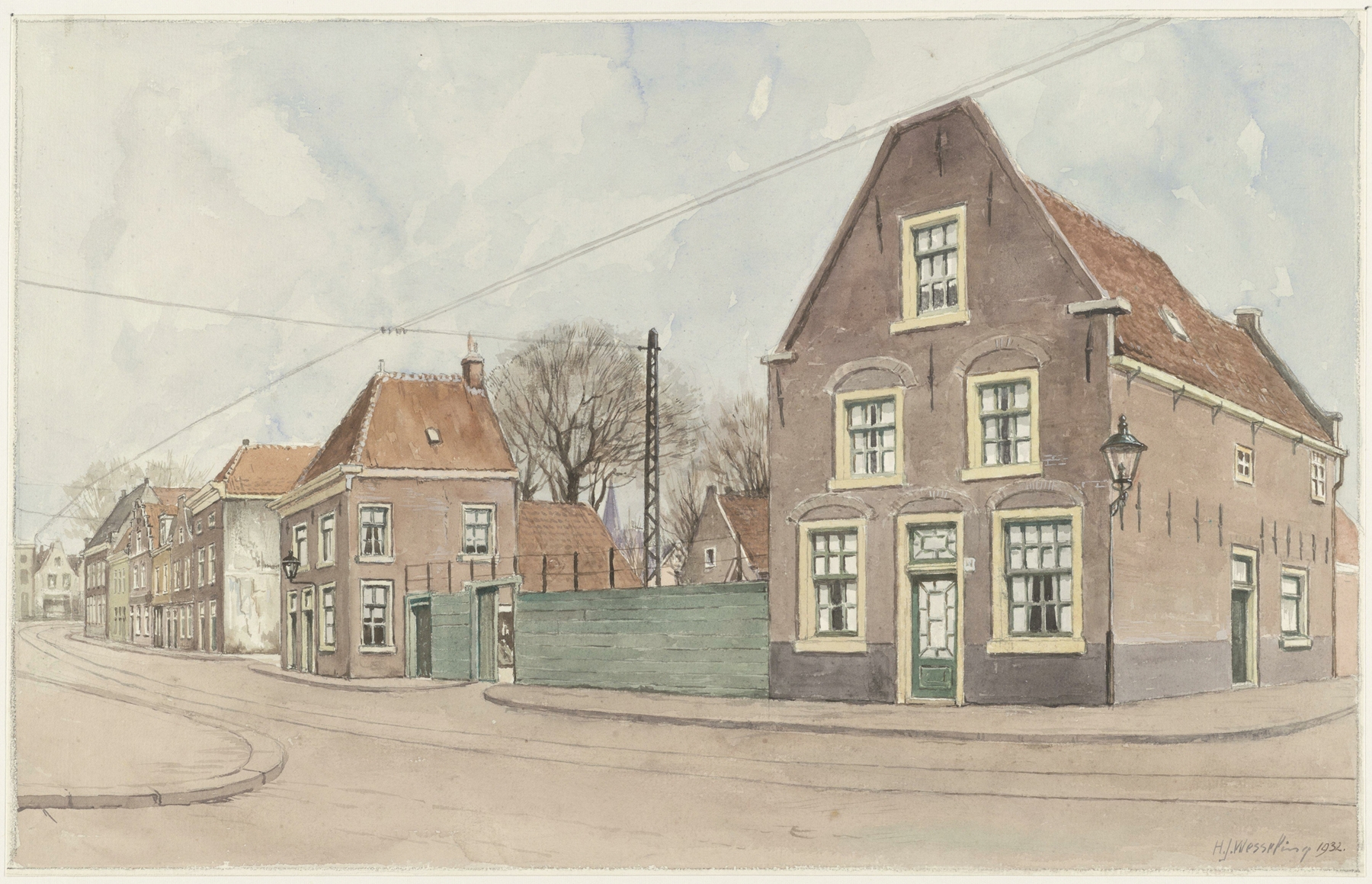 Architecture scene depicting Haarlem street in early morning light by Hendrik Jan Wesseling