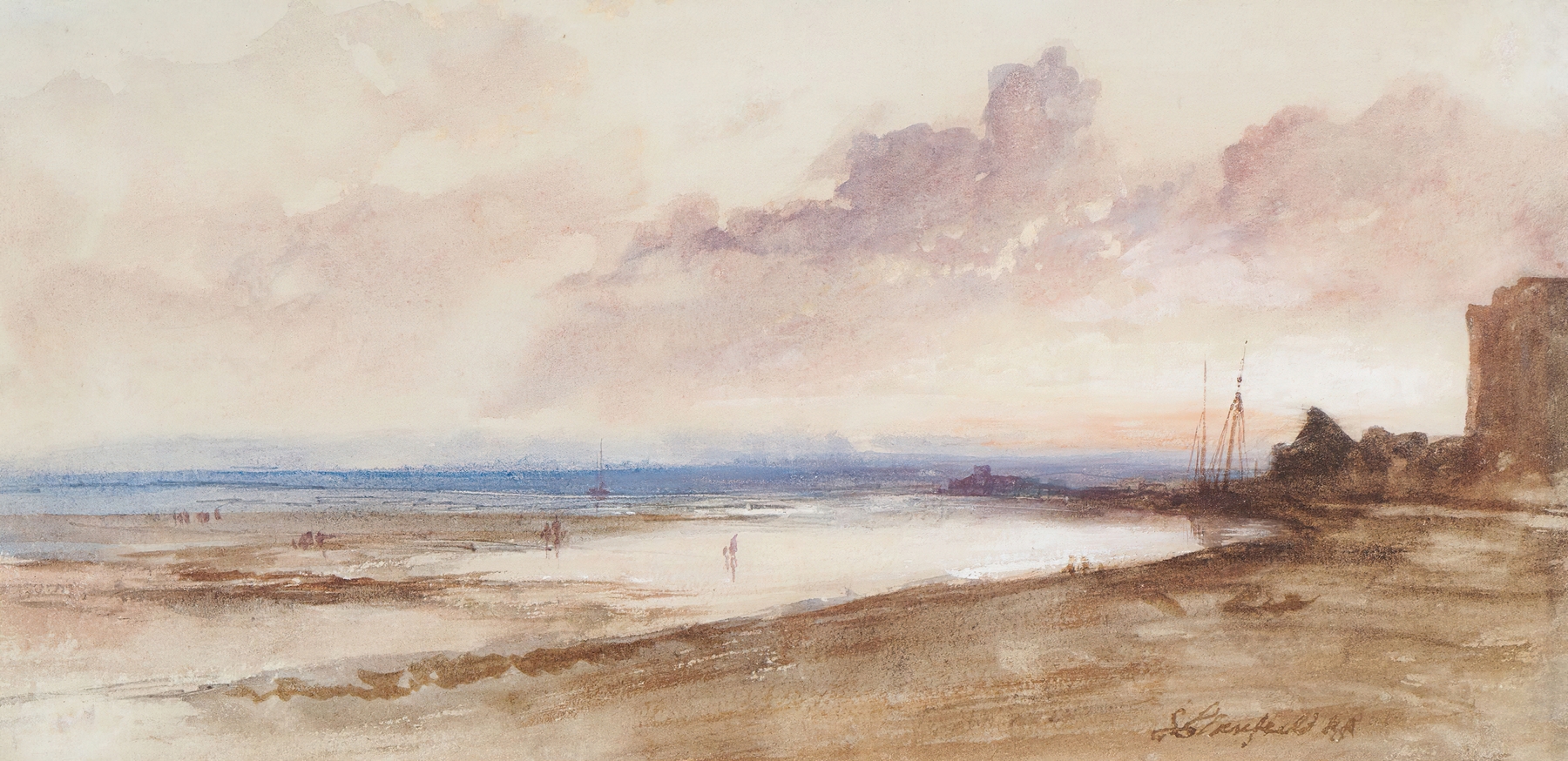 On The Shore, Sunset, by Clarkson Stanfield, public domain