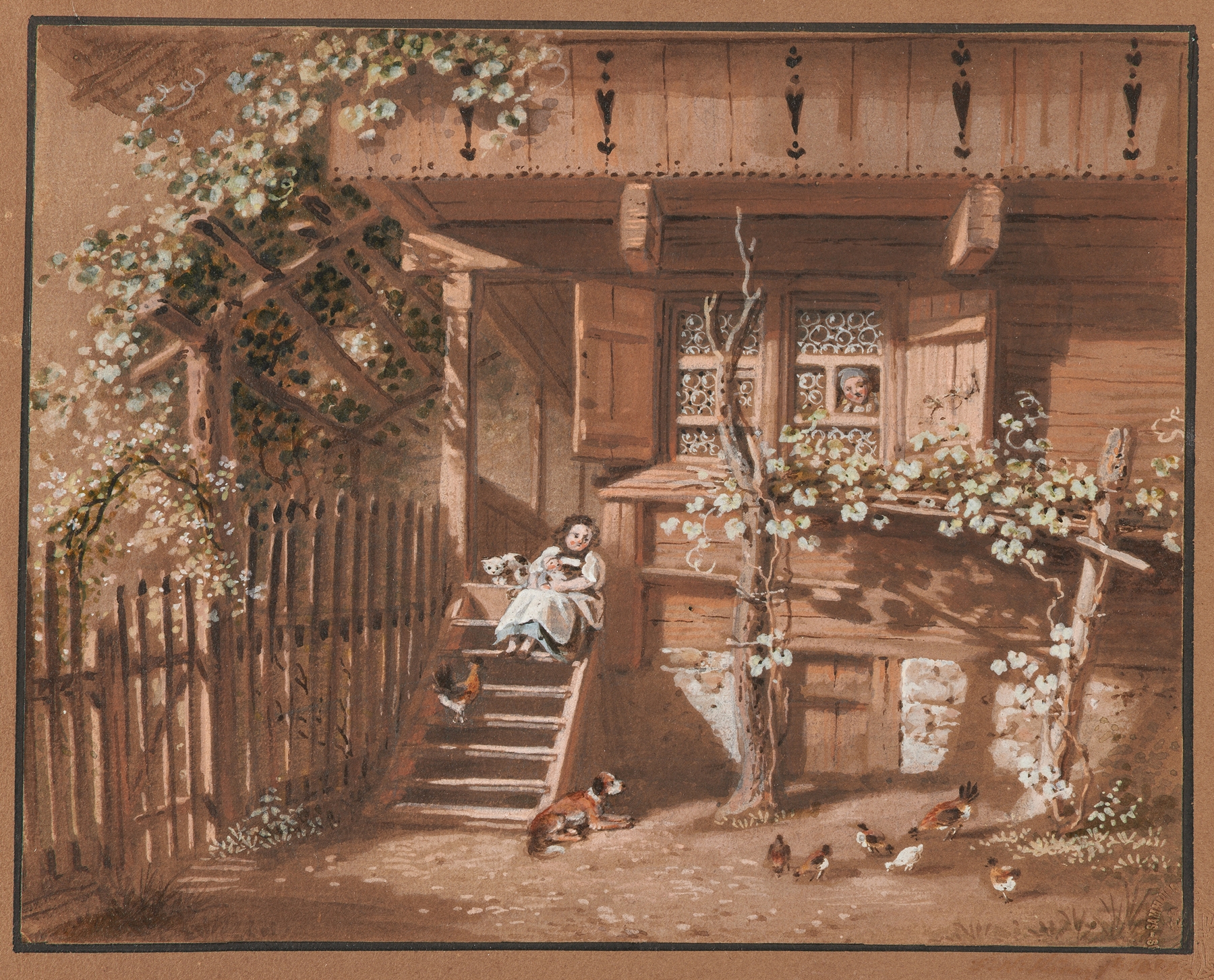 Genre scene depicting a family with animals, oil painting by Franz Niklaus König