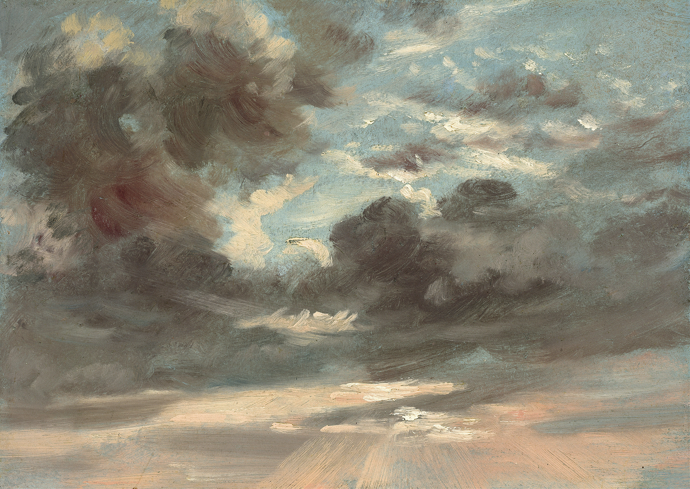 Cloud Study – Stormy Sunset by John Constable, oil painting depicting turbulent clouds and a vivid sunset