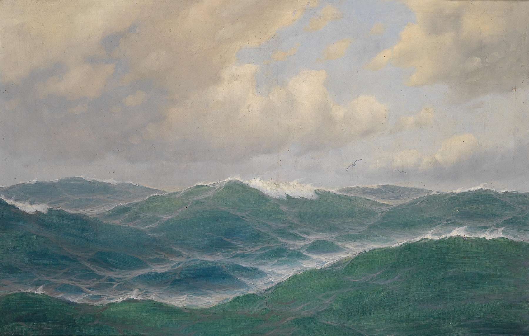 Marine scene with waves and horizon by Max Jensen, oil painting