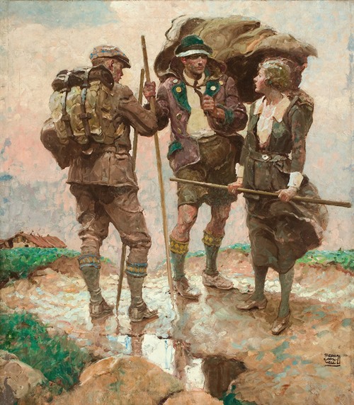 A painting titled 'The Bridge' by Dean Cornwell depicting a bridge in a realistic style.