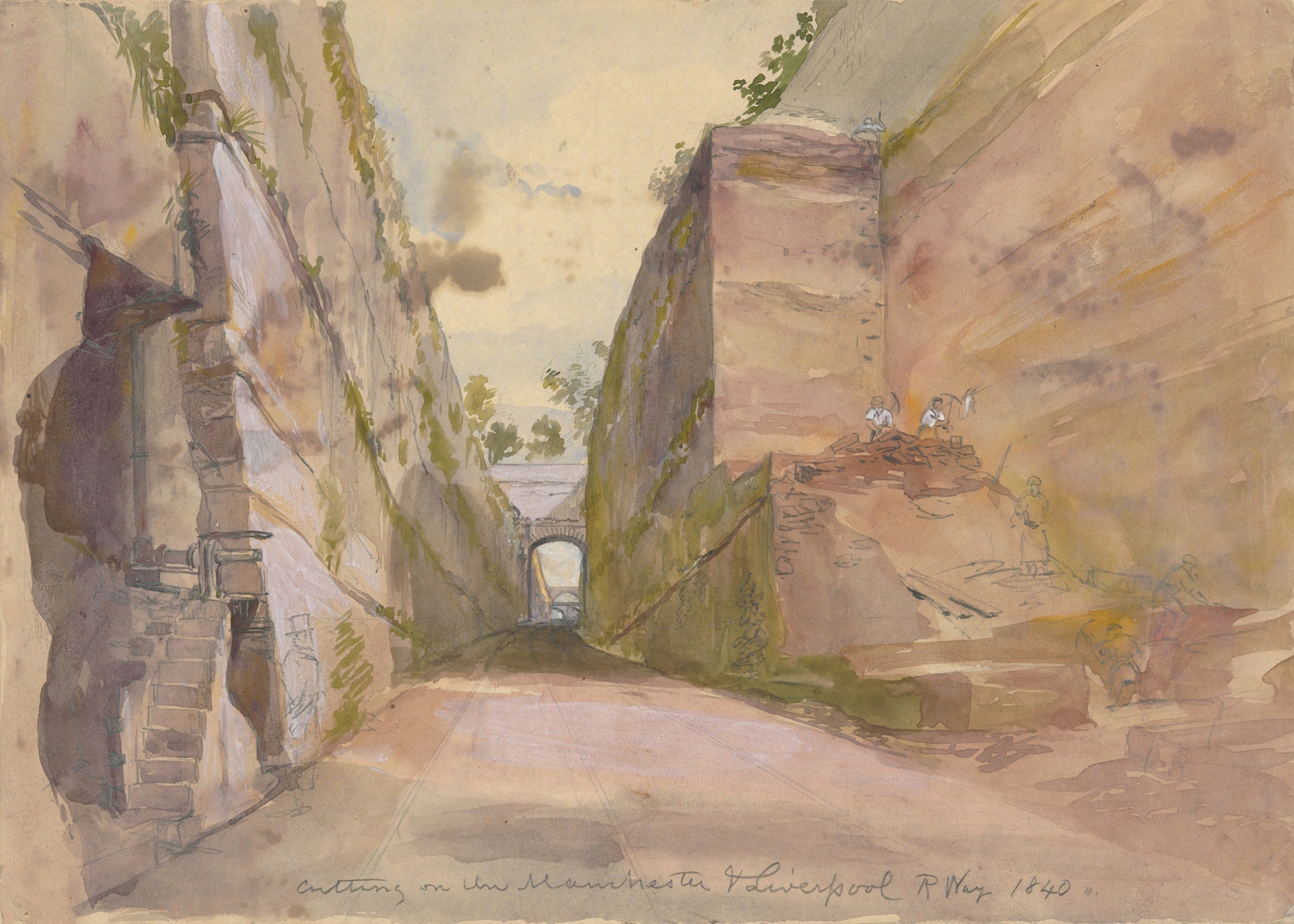 Cutting on the Manchester and Liverpool Railway by Arthur Fitzwilliam Tait, oil painting depicting a steam locomotive.